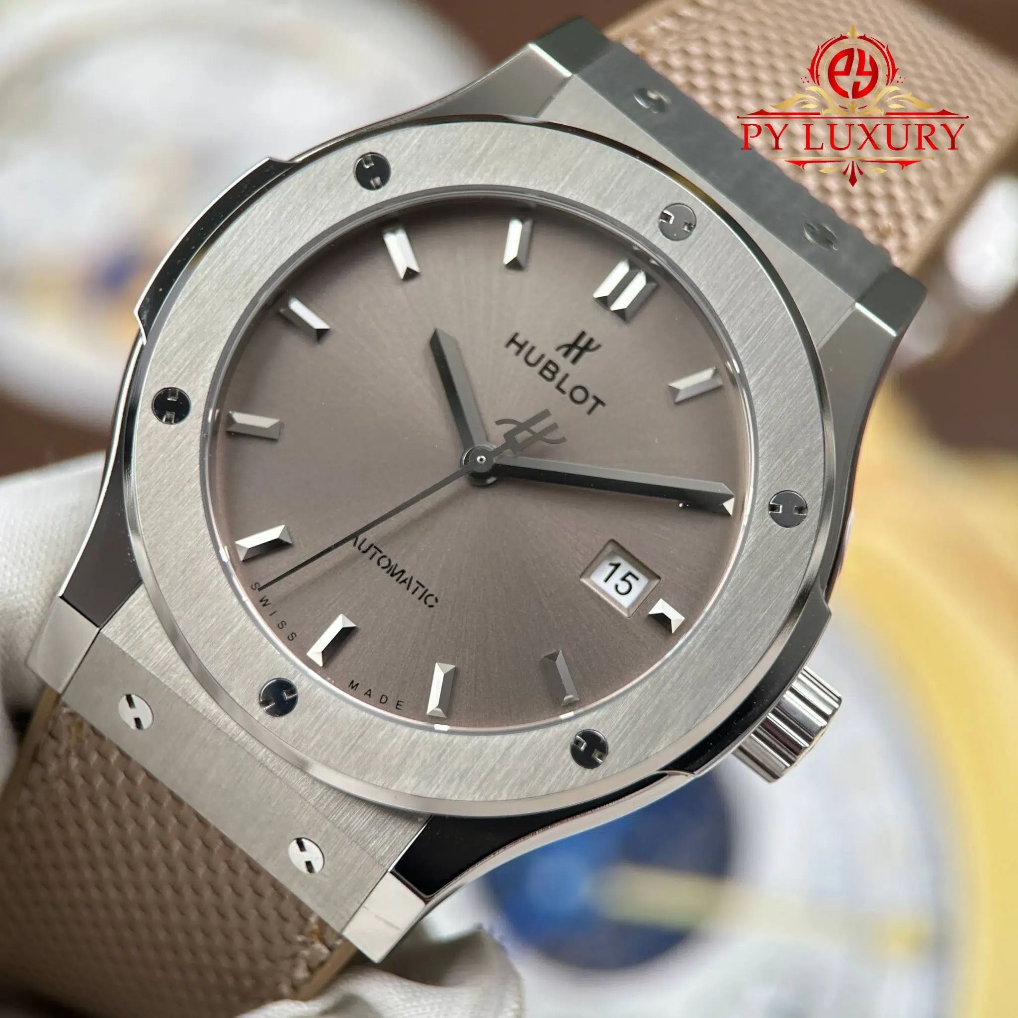 Hublot Classic Fusion Titanium Essential Taupe Dial Rubber Strap - 5