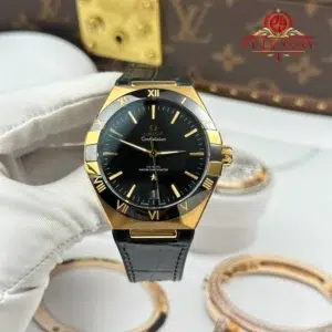 Omega Constellation 131.63.41.21.01.001 Yellow Gold Black Dial Leather Strap Best Replica 41mm