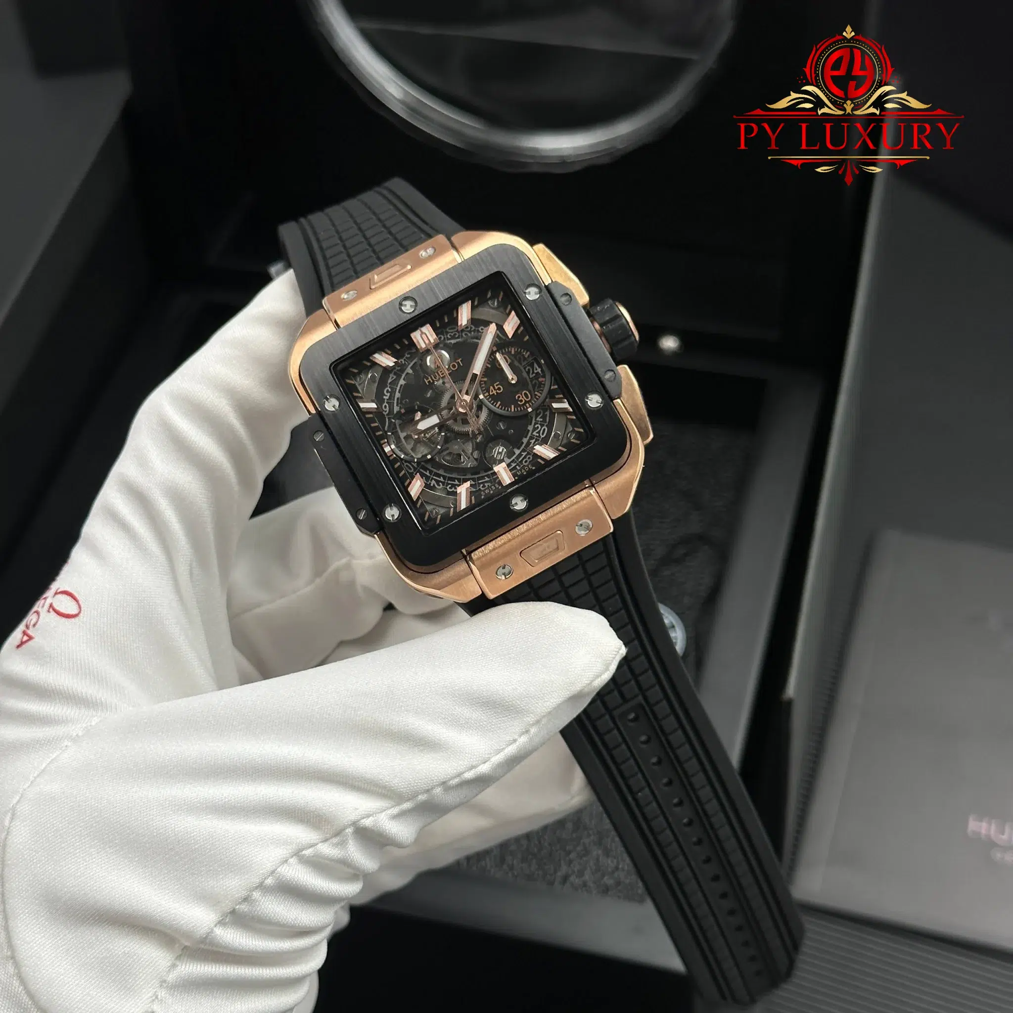 Hublot Square Bang Unico King Gold Ceramic Black Best Replica BBF - 1 Hublot Square Bang Unico King Gold Ceramic Black Best Replica BBF