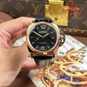 Panerai Luminor Due PAM908 Rose Gold Black Dial Leather Strap 1:1 Best Replica VSF 38mm