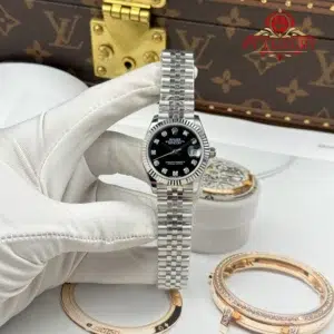 Rolex Datejust Lady Black Diamond Dial Fluted Bezel Jubilee Bracelet Best Replica 31mm