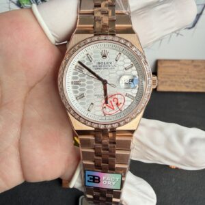 Rolex Land-Dweller 127385TBR-0003 Rose Gold White Honeycomb-motif Diamond-set Dial Best Replica BP Factory