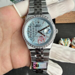 Rolex Land-Dweller 127386TBR-0001 Ice-blue Honeycomb-motif Diamond-set Dial Best Replica BP Factory