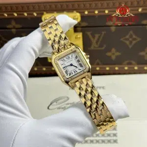 Cartier Panthère Yellow Gold Medium Model Silver Dial Diamond Bezel Best Replica BVF