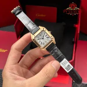 Cartier Santos Dumont Small Model Rose Gold Silver Dial Leather Strap Replica AF