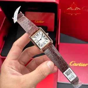Cartier Tank Solo Large Model Rose Gold Silver Dial Leather Strap Best Clone AF