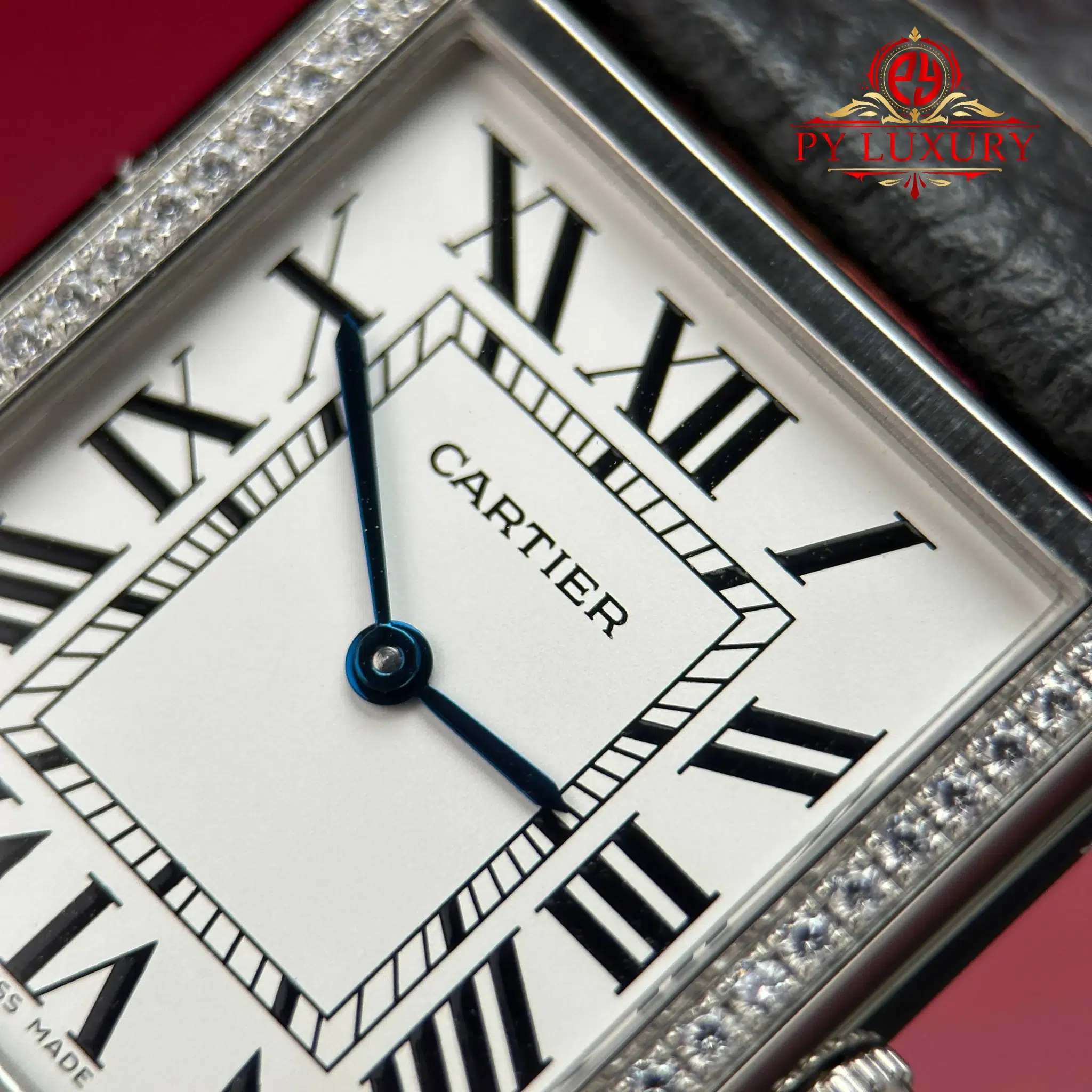 Cartier Tank Solo Large Model Silver Dial Steel Diamond Bezel Leather Strap Best Replica - 5