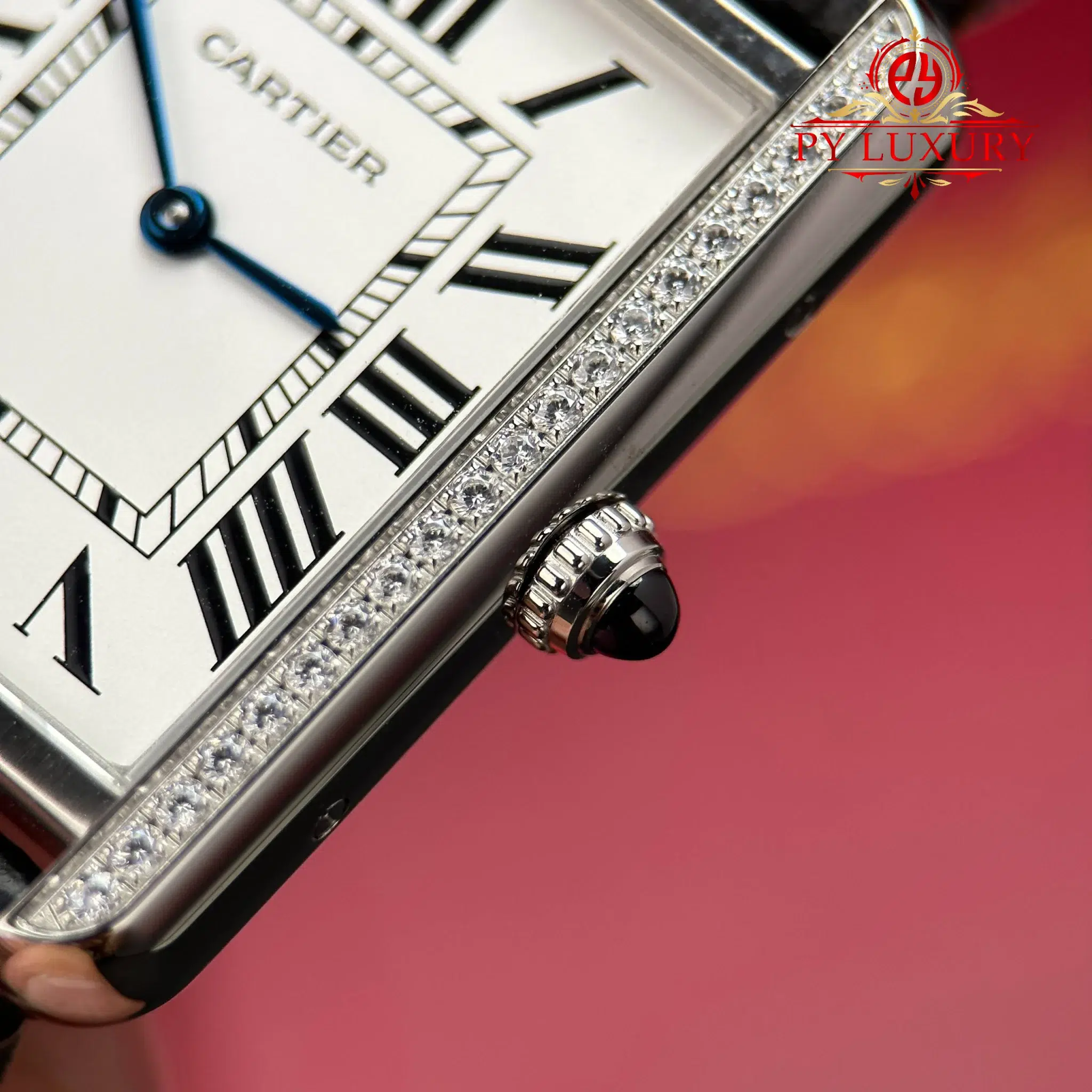 Cartier Tank Solo Large Model Silver Dial Steel Diamond Bezel Leather Strap Best Replica - 6