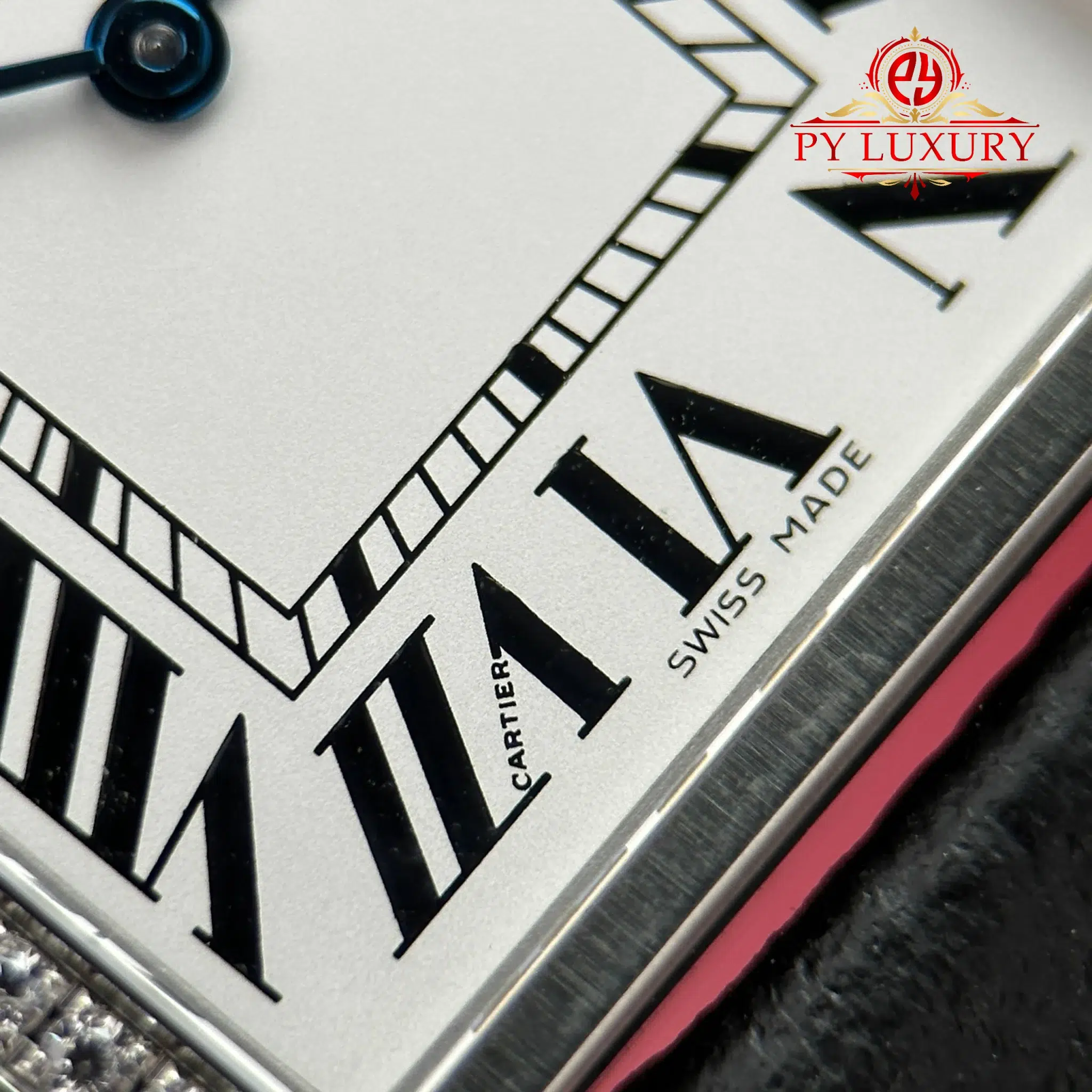 Cartier Tank Solo Large Model Silver Dial Steel Diamond Bezel Leather Strap Best Replica - 7