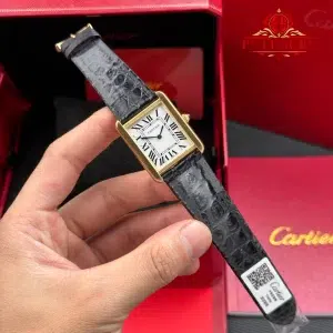 Cartier Tank Solo Large Model W5200004 Yellow Gold Silver Dial Leather Strap Best Copy AF