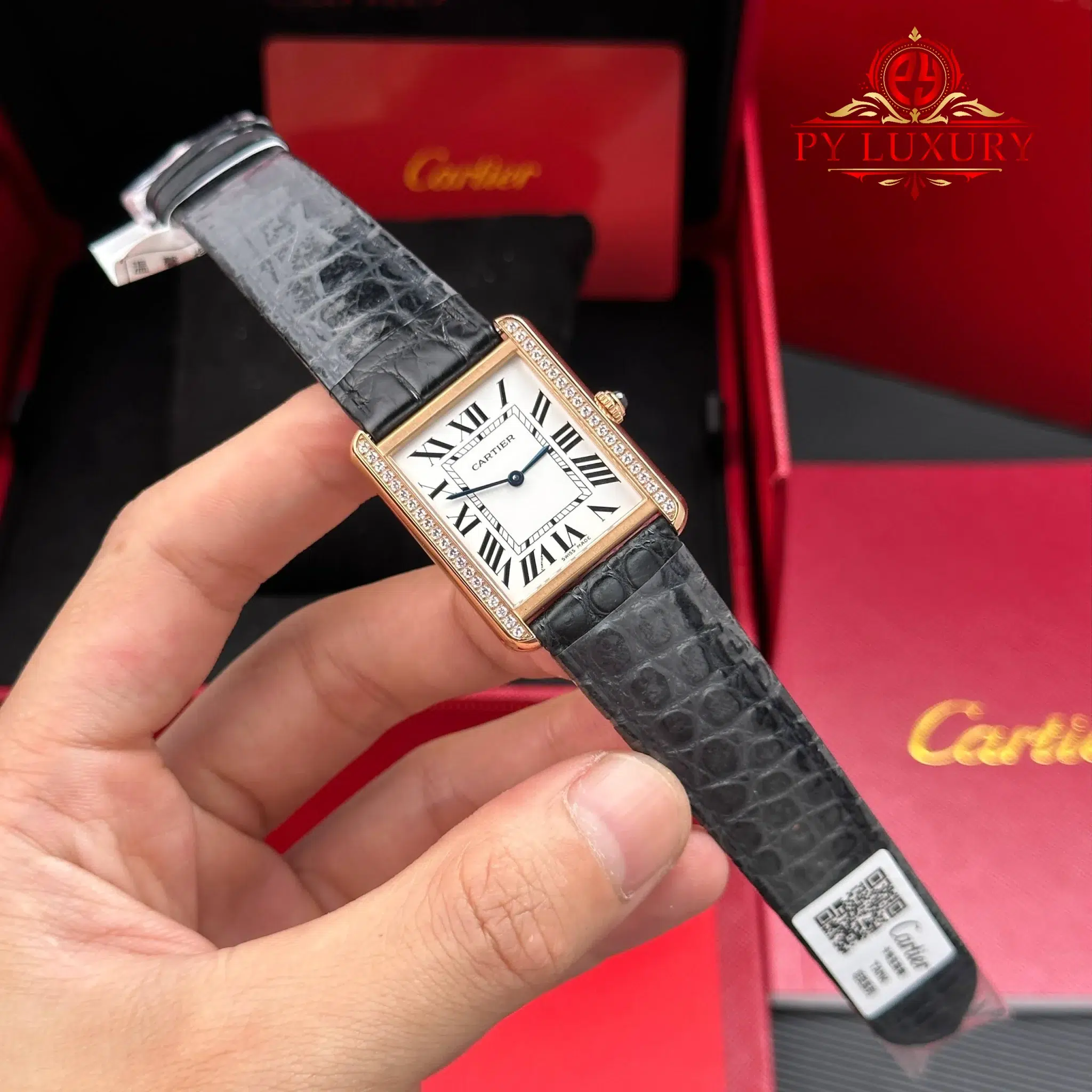 Cartier Tank Solo Large Model W5200025 Rose Gold Diamond Bezel Leather Strap - 1 Cartier Tank Solo Large Model W5200025 Rose Gold Diamond Bezel Leather Strap Best Clone AF
