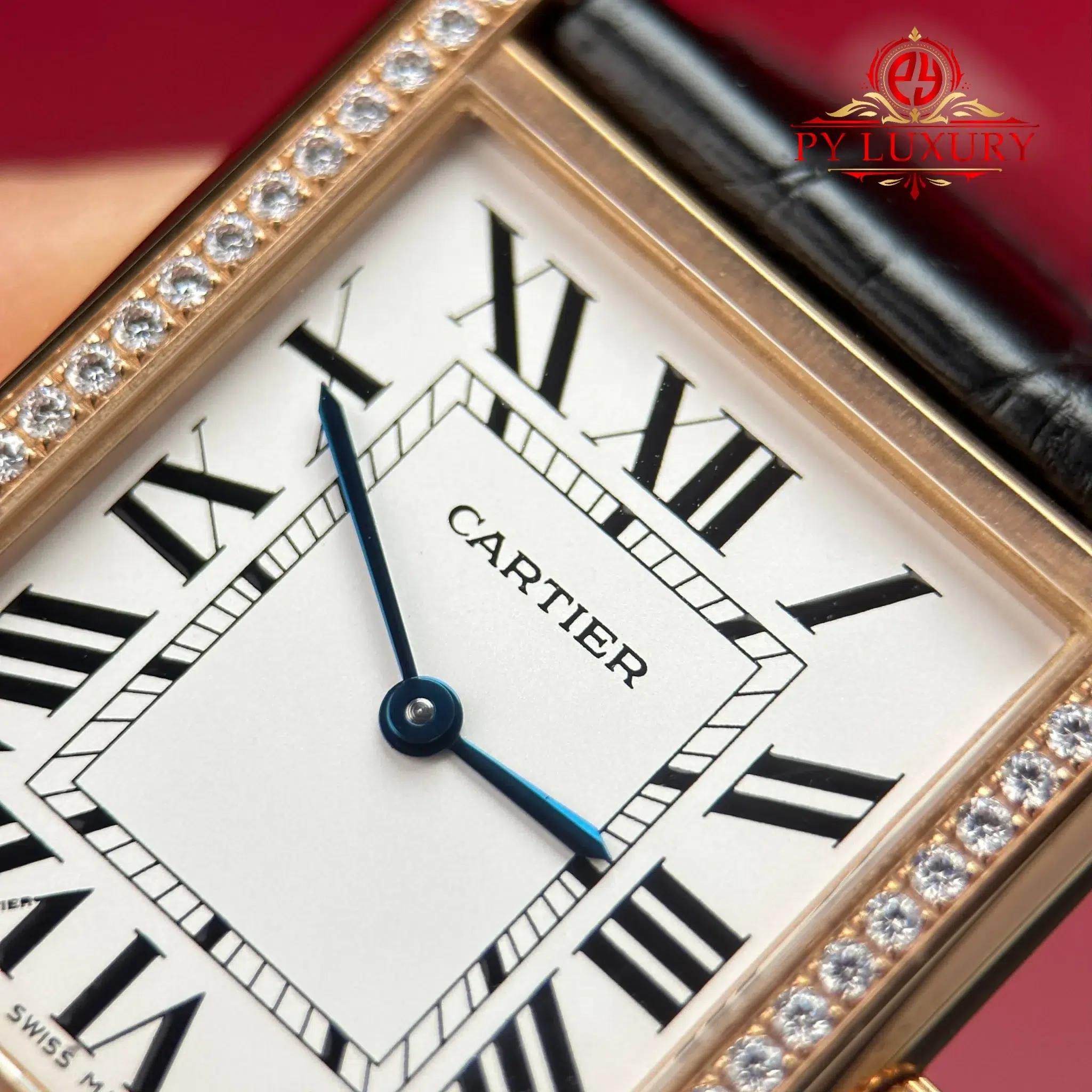 Cartier Tank Solo Large Model W5200025 Rose Gold Diamond Bezel Leather Strap - 5