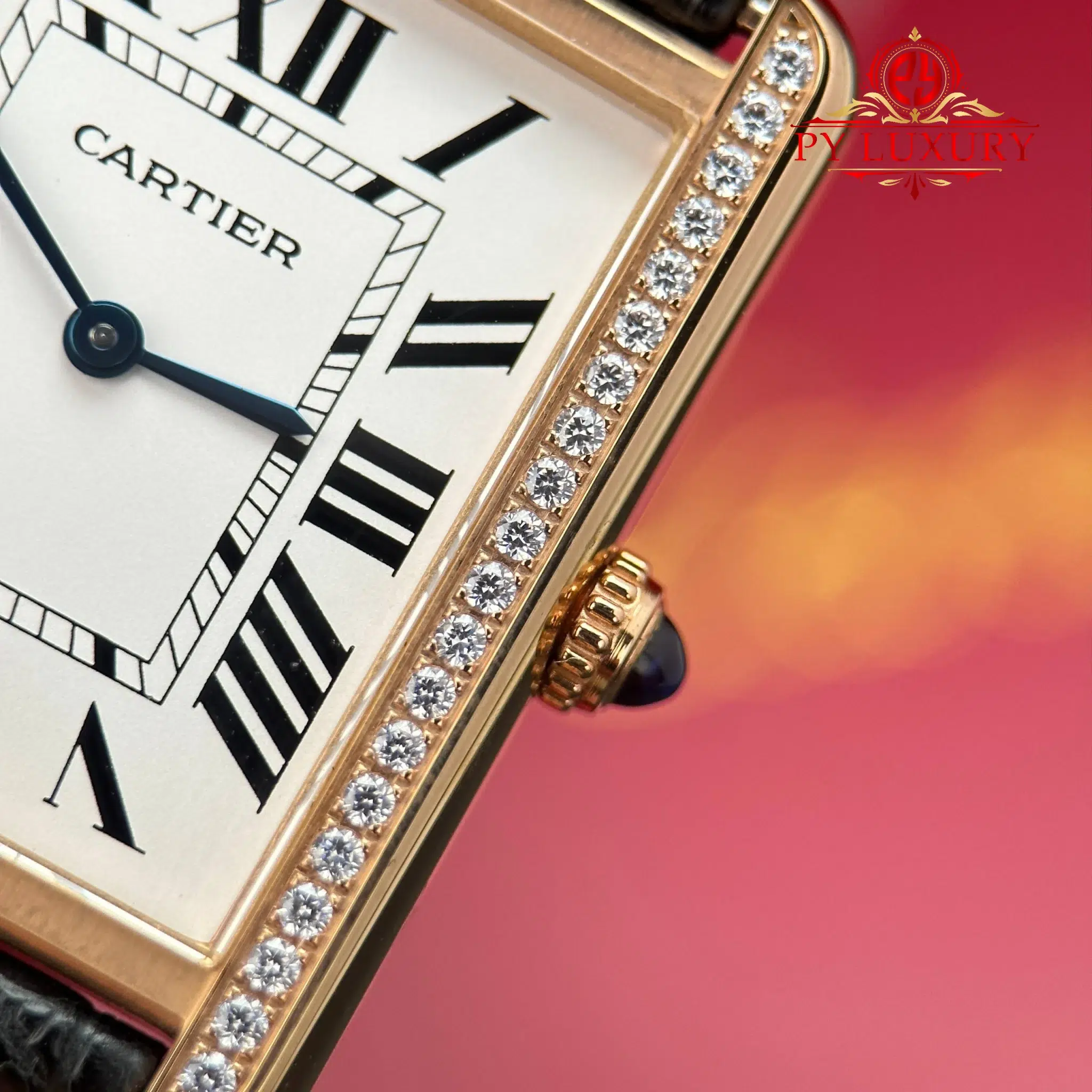 Cartier Tank Solo Large Model W5200025 Rose Gold Diamond Bezel Leather Strap - 6