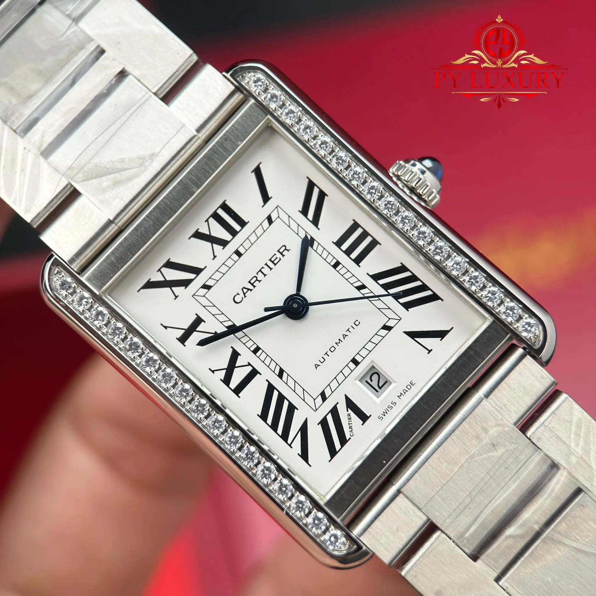 Cartier Tank Solo XL Automatic Silver Dial Diamond Bezel Steel Bracelet - 5