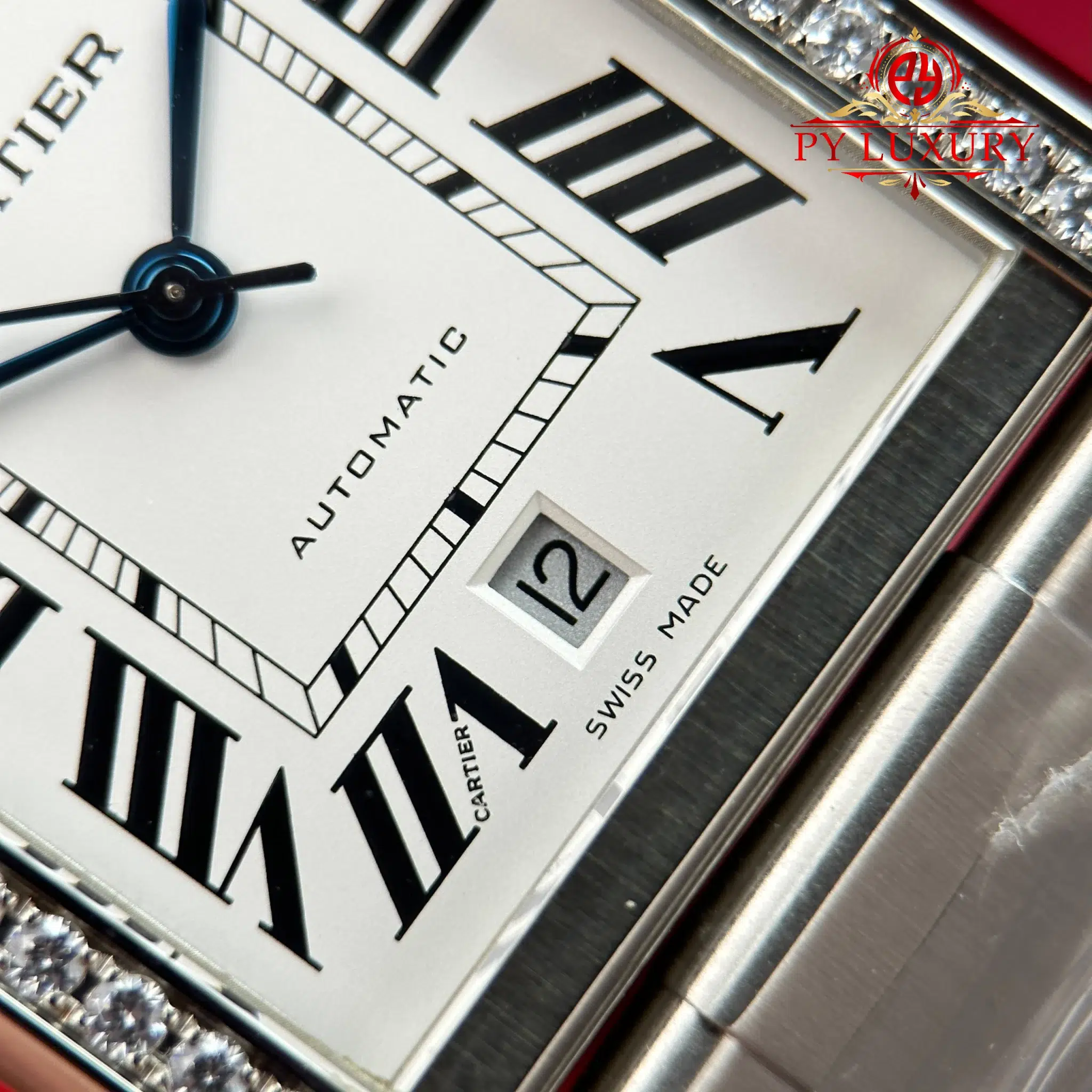 Cartier Tank Solo XL Automatic Silver Dial Diamond Bezel Steel Bracelet - 7