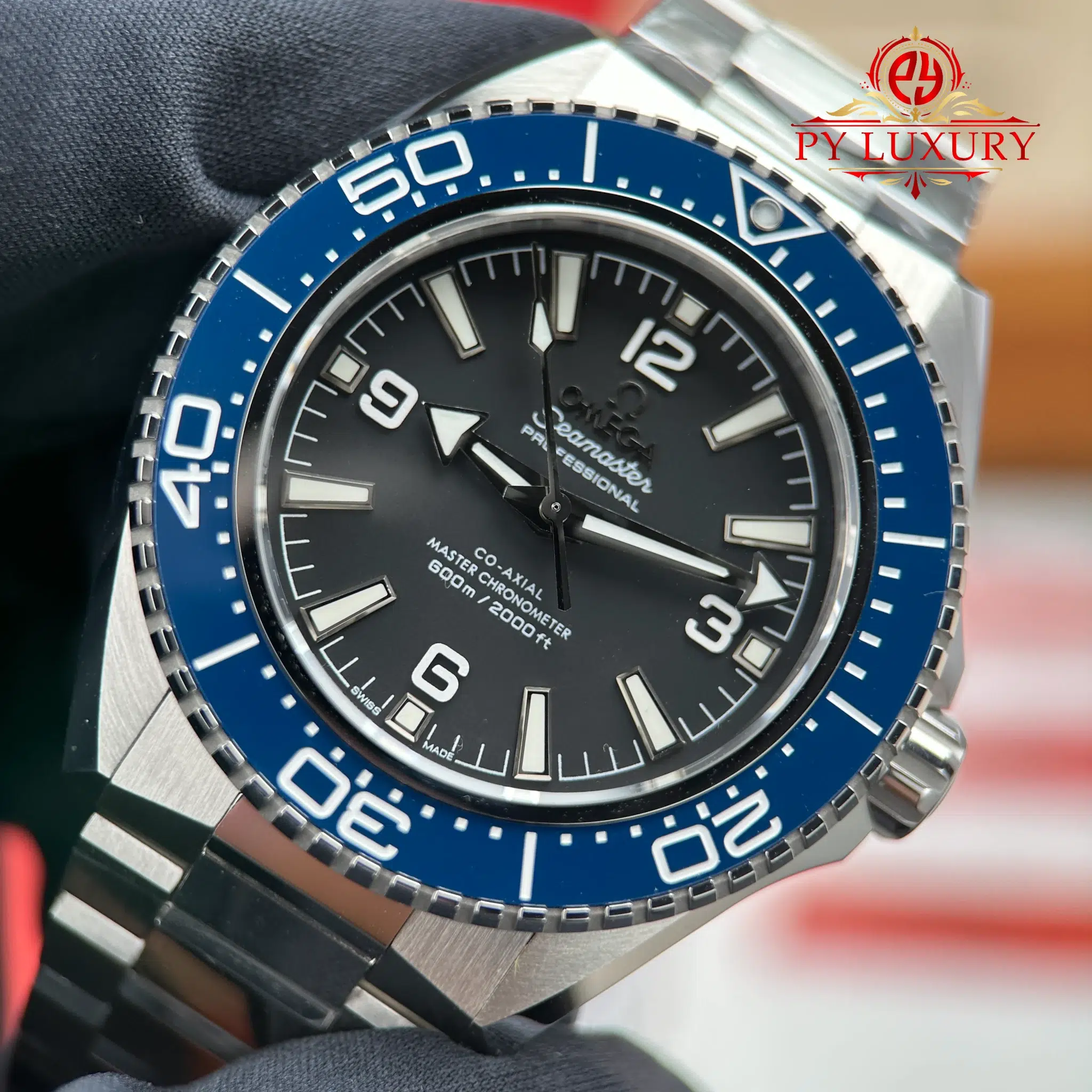 Omega Seamaster Planet Ocean 600m Black Dial Blue Ceramic Bezel - 5