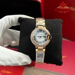 Cartier Ballon Bleu WE902034 Automatic Rose Gold Silver Dial Diamond Bezel Best Replica AF 33mm