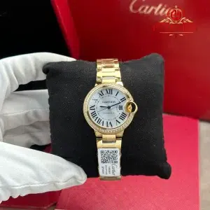 Cartier Ballon Bleu WJBB0069 Automatic Yellow Gold Silver Dial Diamond Bezel Best Replica AF
