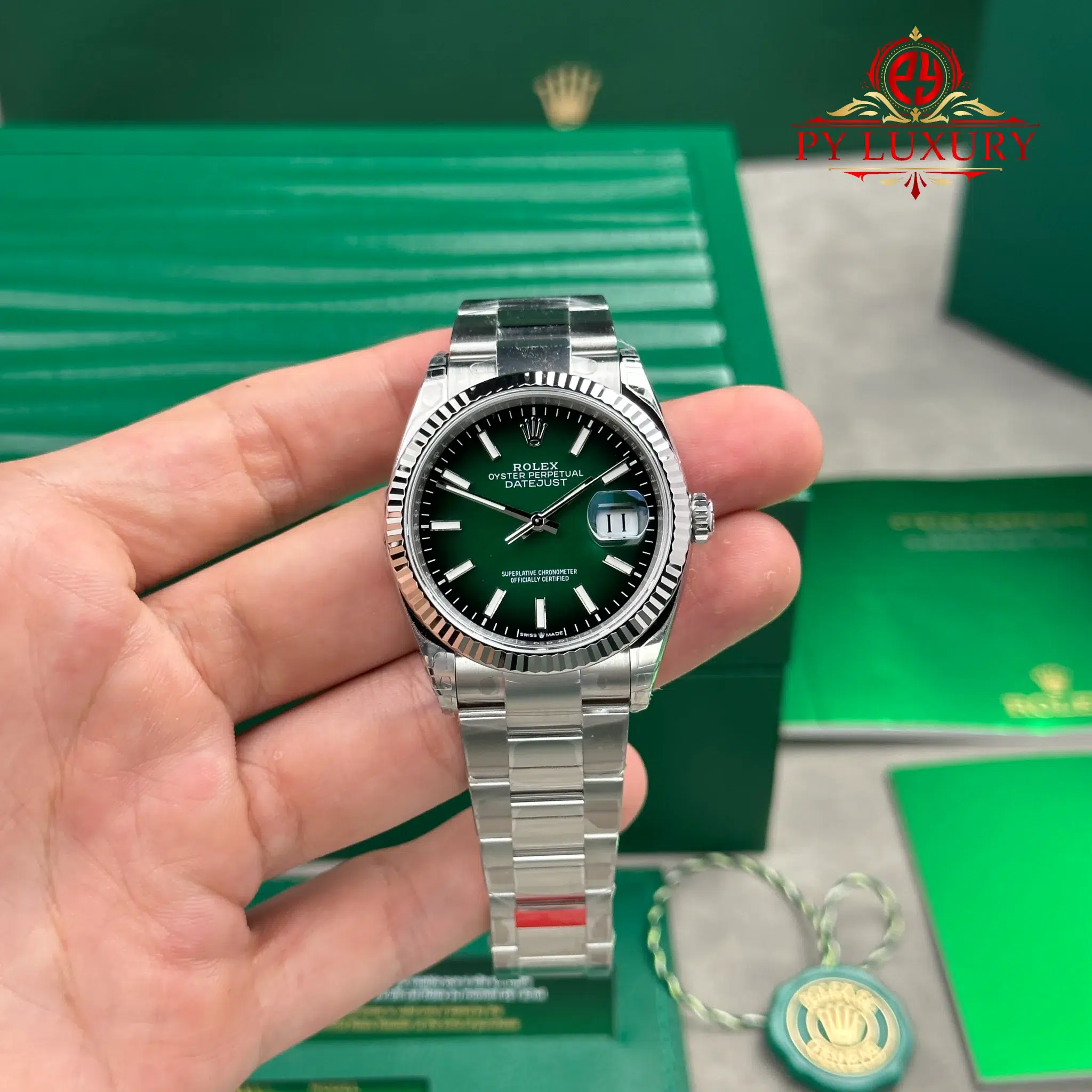 Rolex Datejust 126234 Green Ombré Dial Fluted Bezel Oyster Bracelet - 1 Rolex Datejust 126234 Green Ombré Dial Fluted Bezel Oyster Bracelet Super Clone VSF 36mm