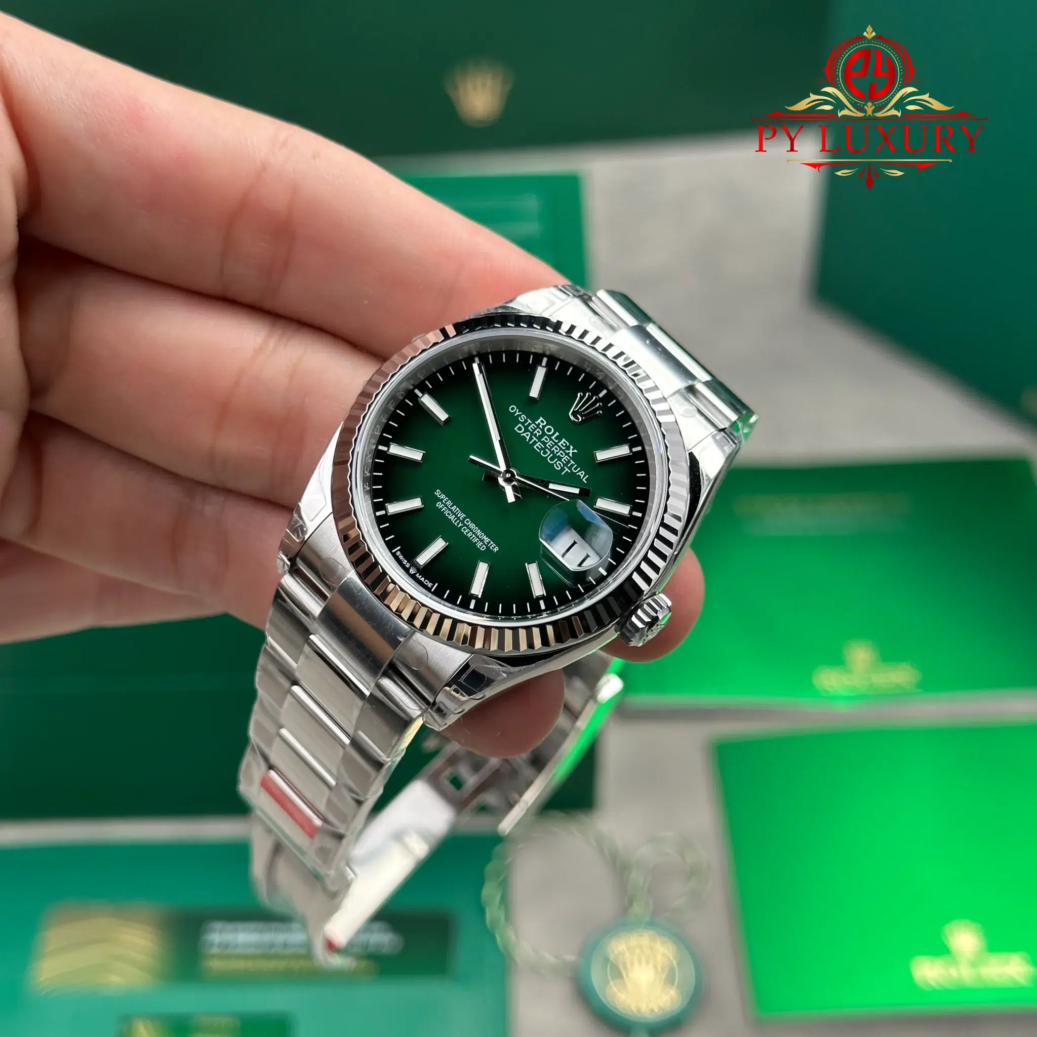 Rolex Datejust 126234 Green Ombré Dial Fluted Bezel Oyster Bracelet - 3