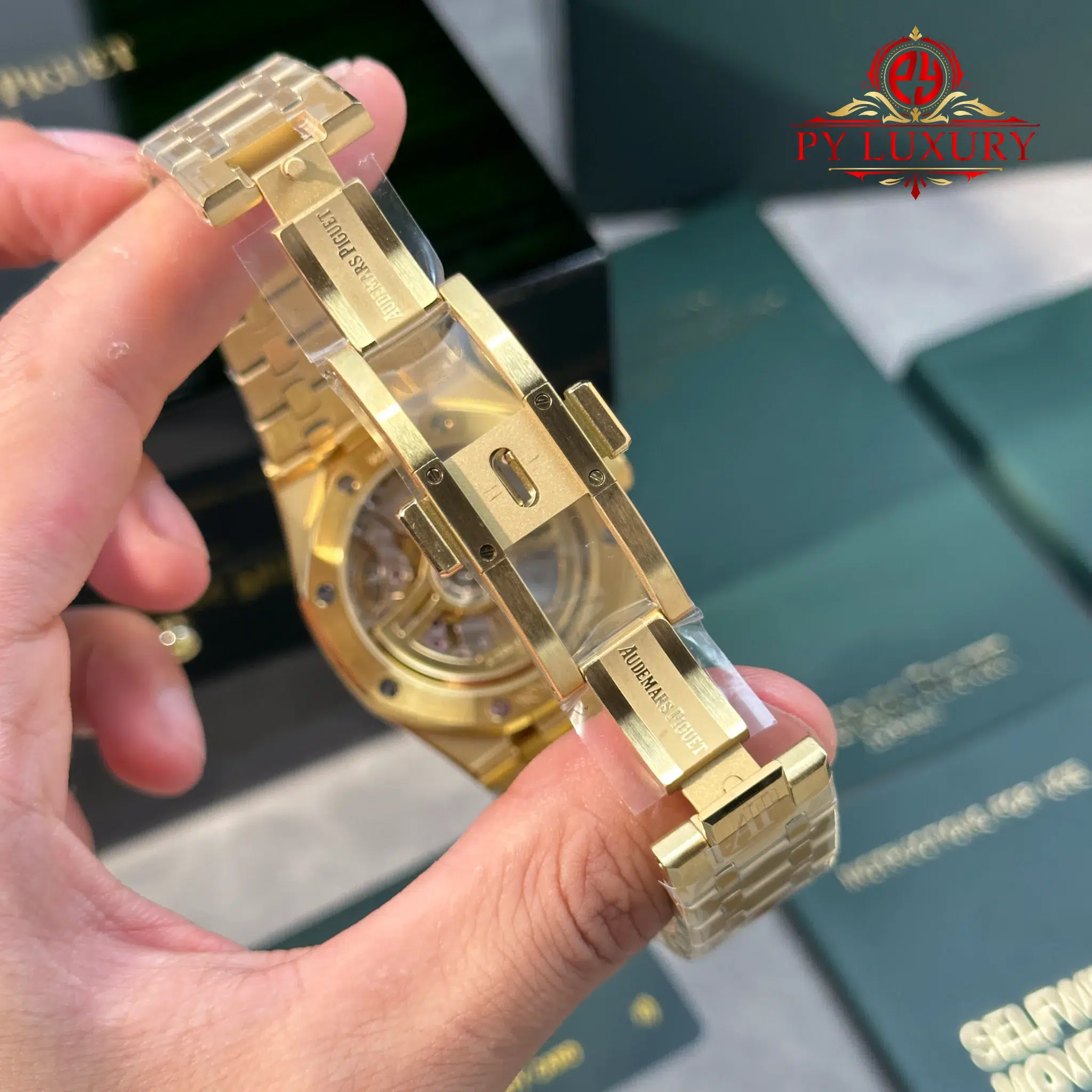 Audemars Piguet Royal Oak 15513BA Yellow Gold Malachite Stone Dial Best Replica APW - 12