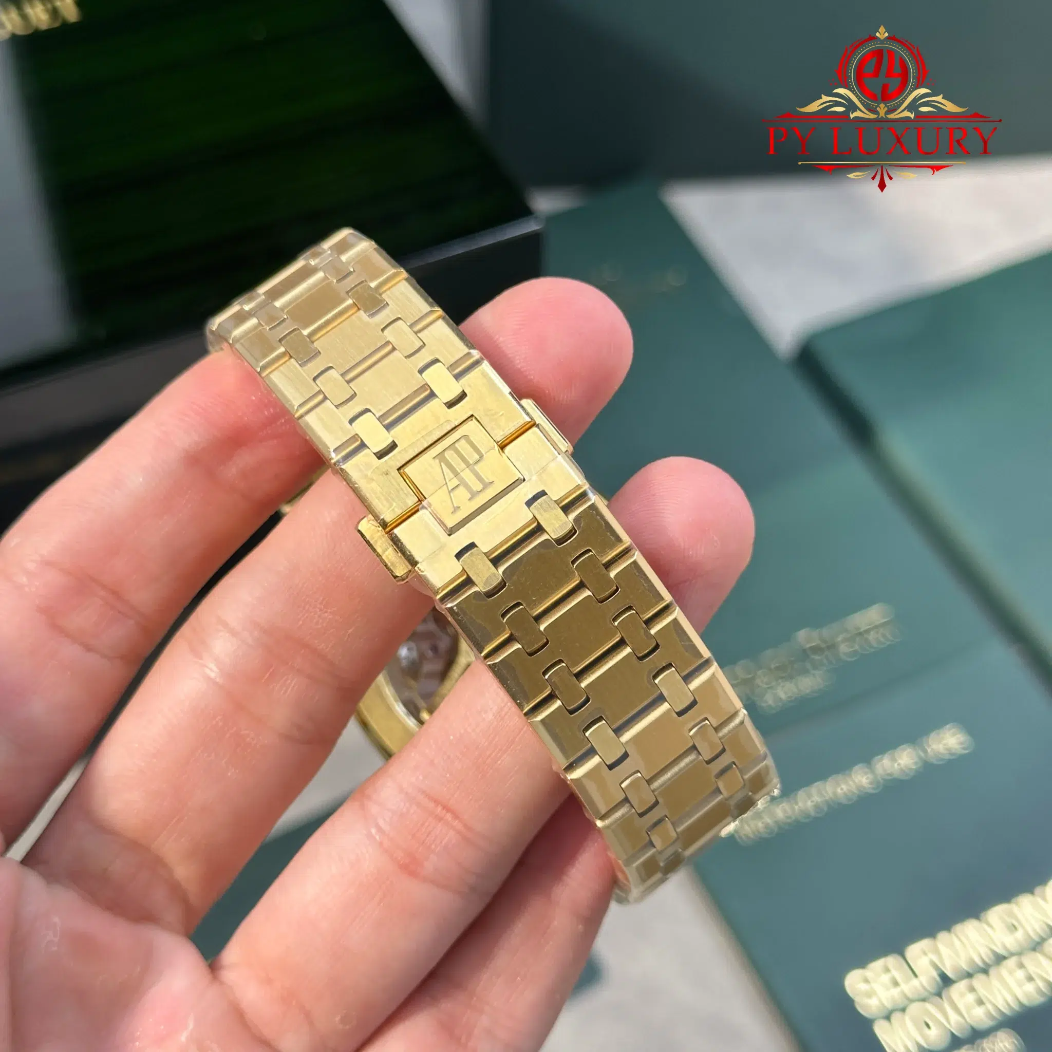Audemars Piguet Royal Oak 15513BA Yellow Gold Malachite Stone Dial Best Replica APW - 13