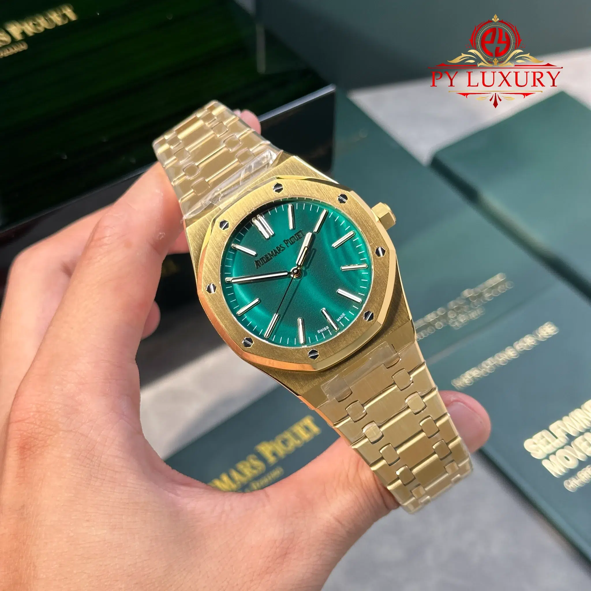 Audemars Piguet Royal Oak 15513BA Yellow Gold Malachite Stone Dial Best Replica APW - 2