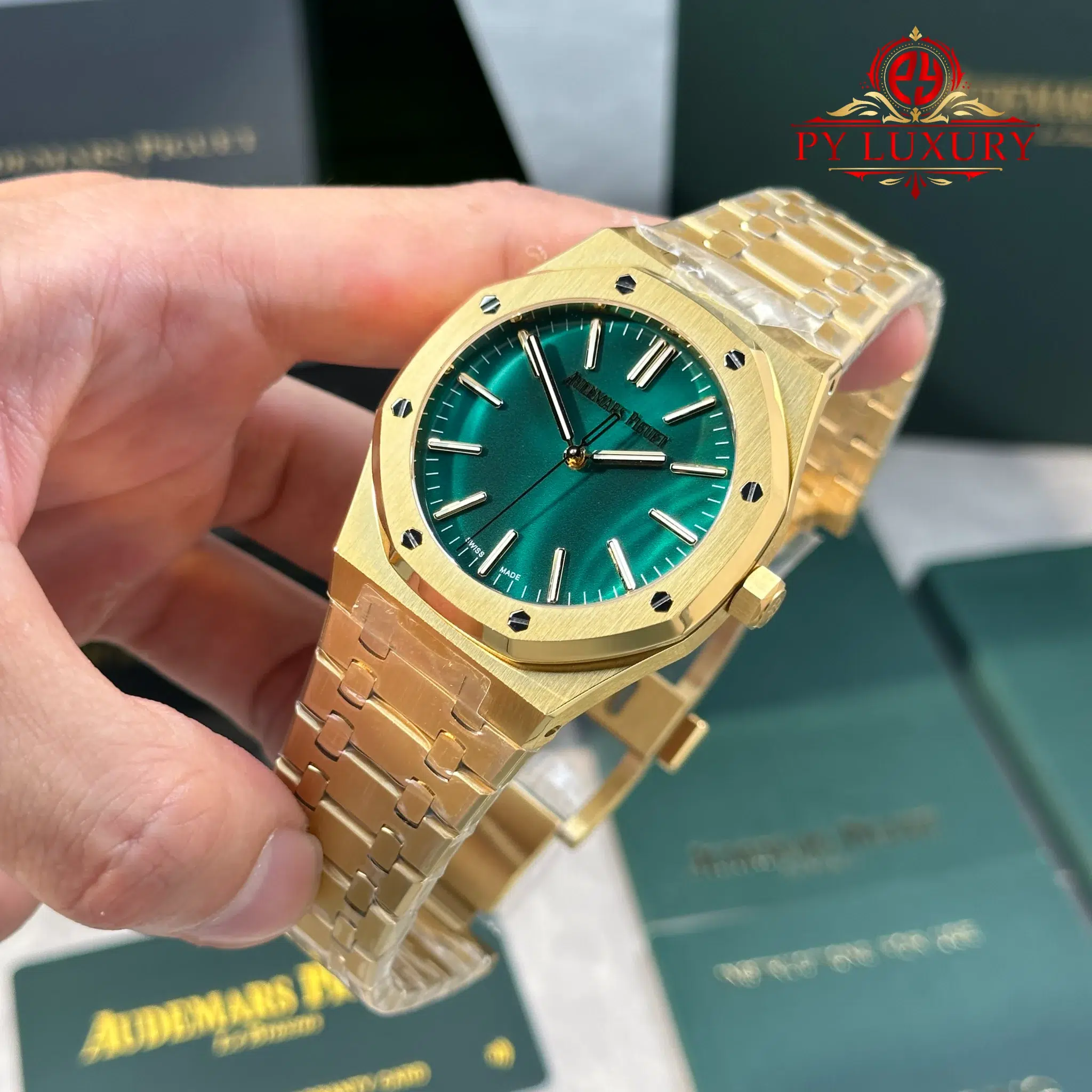 Audemars Piguet Royal Oak 15513BA Yellow Gold Malachite Stone Dial Best Replica APW - 3