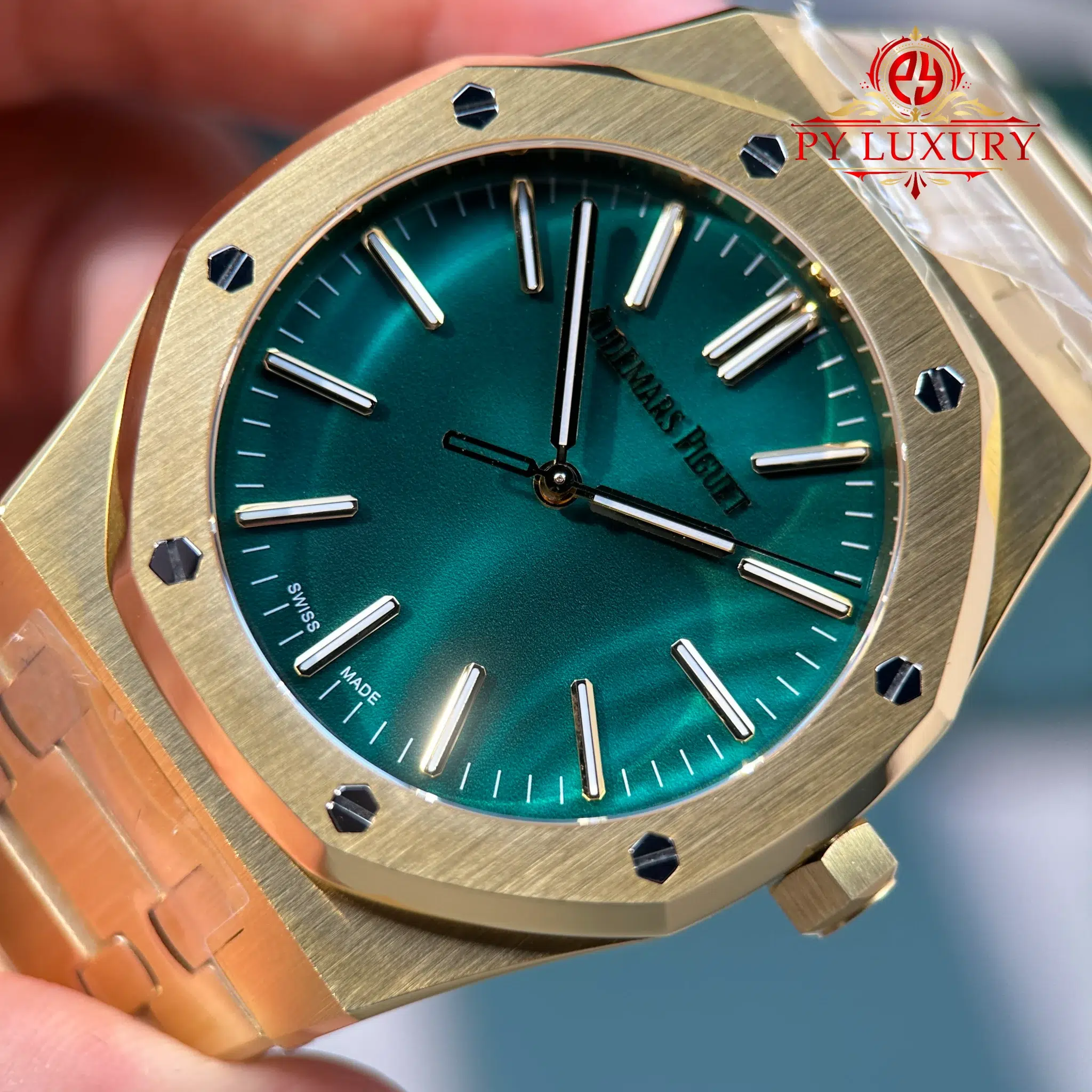 Audemars Piguet Royal Oak 15513BA Yellow Gold Malachite Stone Dial Best Replica APW - 5
