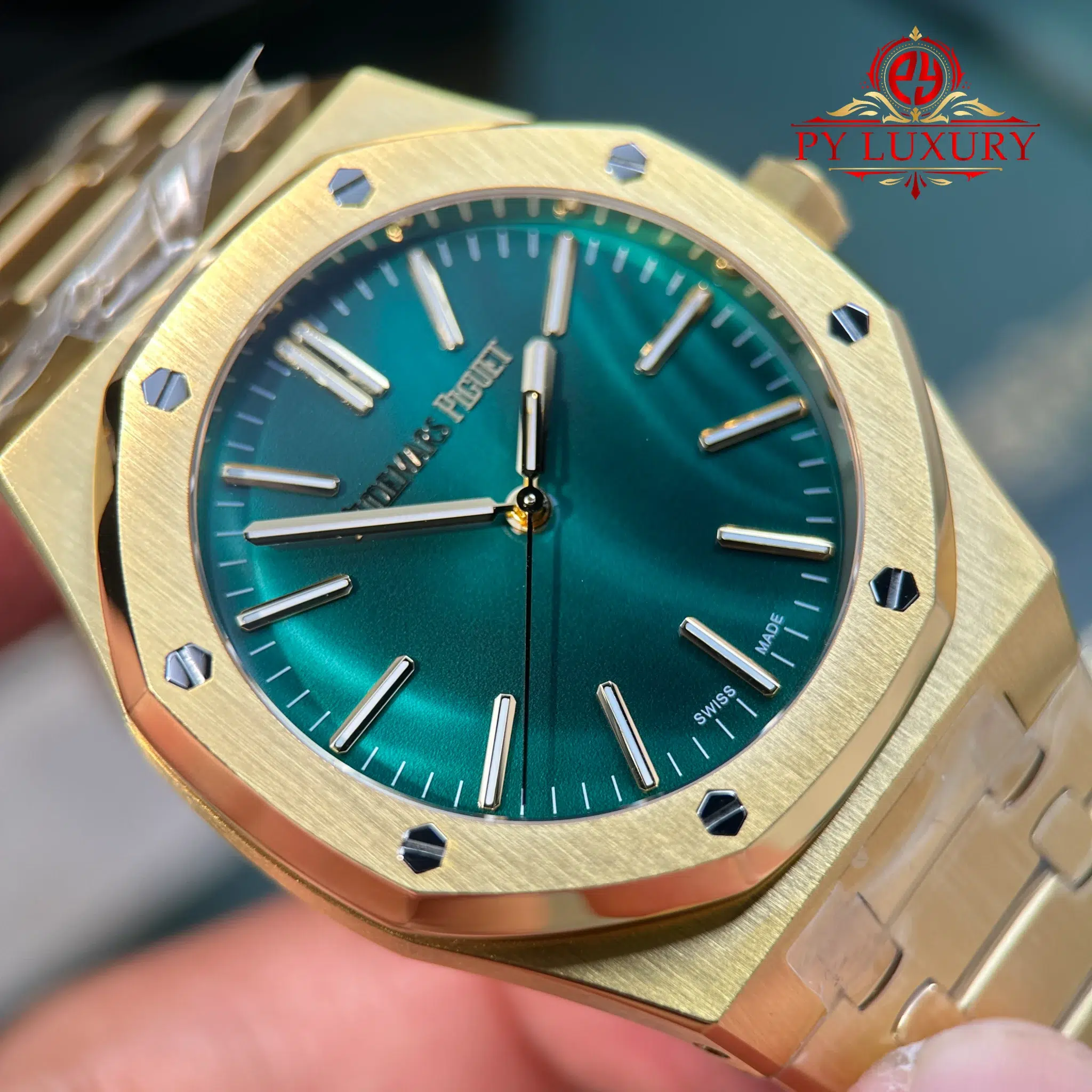 Audemars Piguet Royal Oak 15513BA Yellow Gold Malachite Stone Dial Best Replica APW - 6