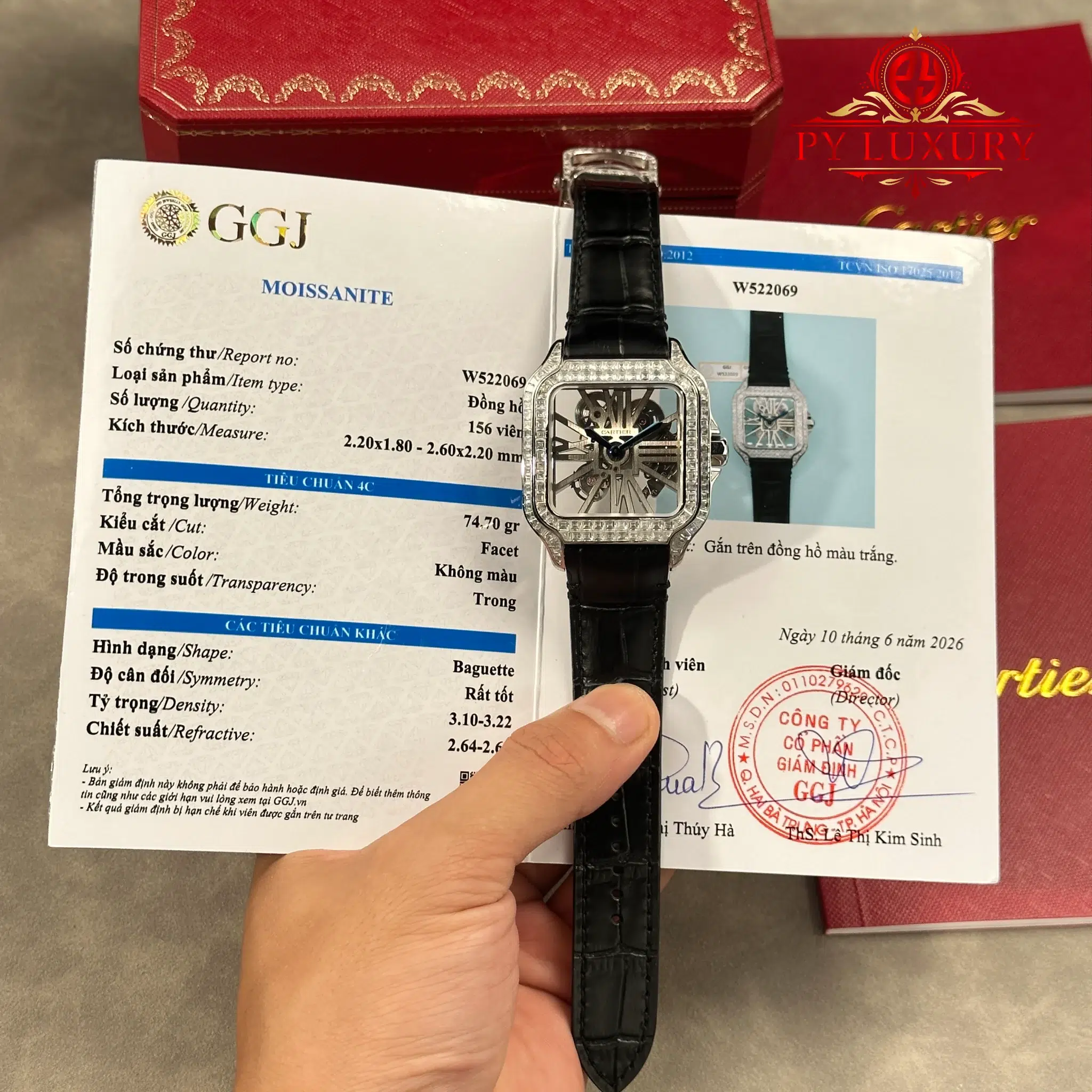 Cartier Santos De Cartier Skeleton HPI01500 Large Model Custom Moissanite Leather Strap - 1 Cartier Santos De Cartier Skeleton HPI01500 Large Model Custom Baguette Moissanite Leather Strap 1:1 Best Clone 39.8mm
