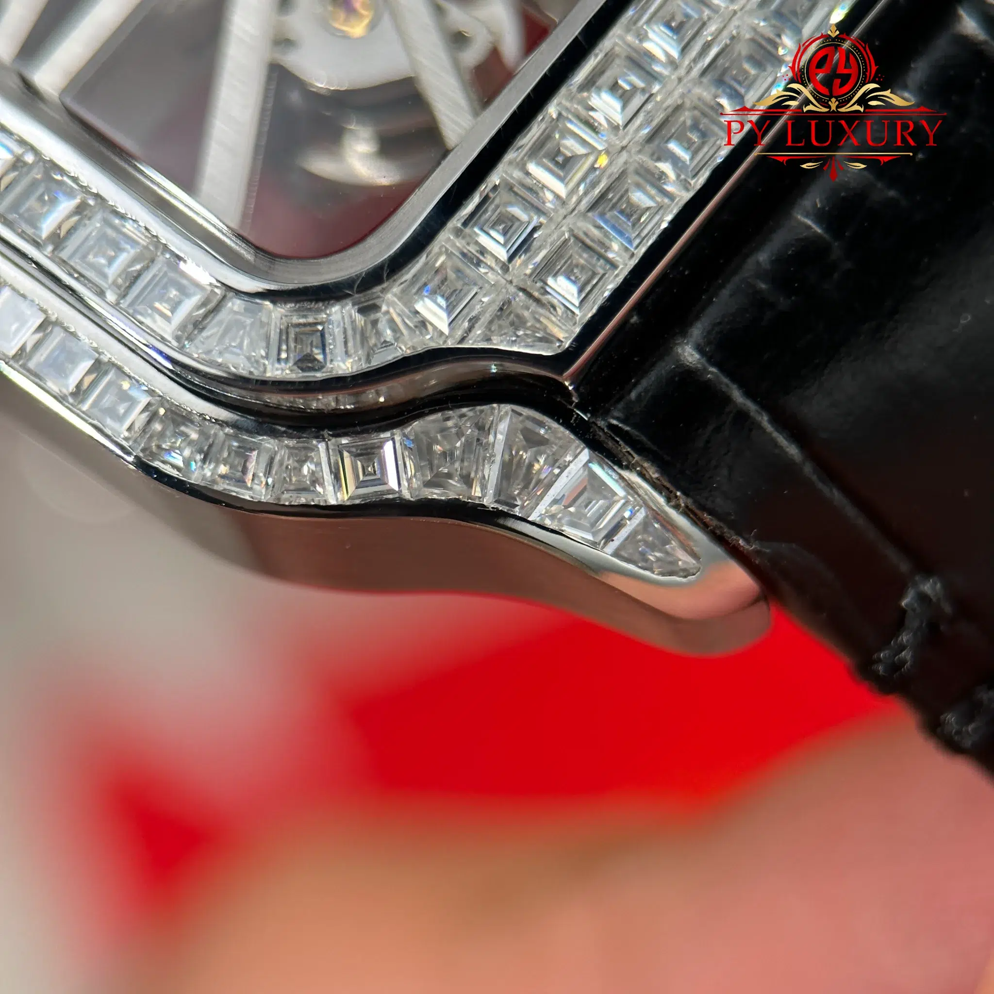 Cartier Santos De Cartier Skeleton HPI01500 Large Model Custom Moissanite Leather Strap - 10