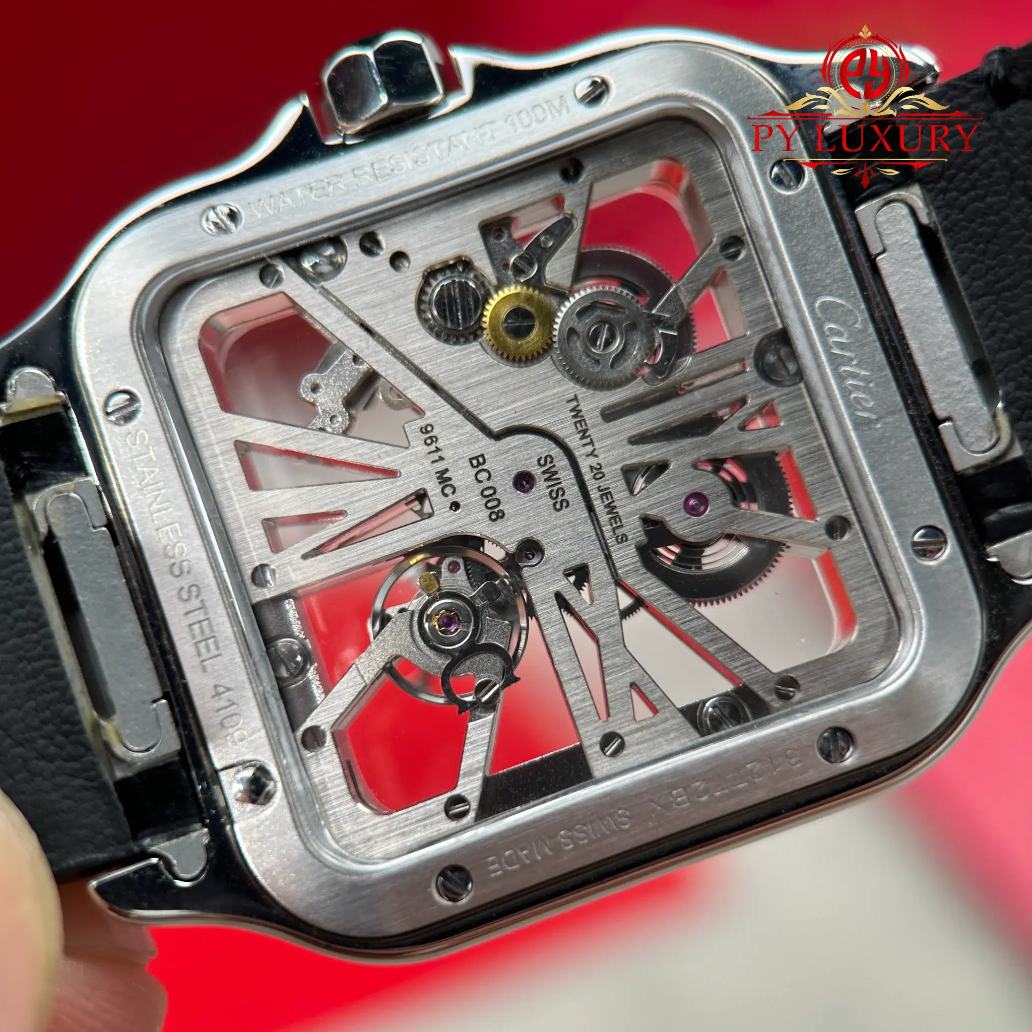 Cartier Santos De Cartier Skeleton HPI01500 Large Model Custom Moissanite Leather Strap - 13