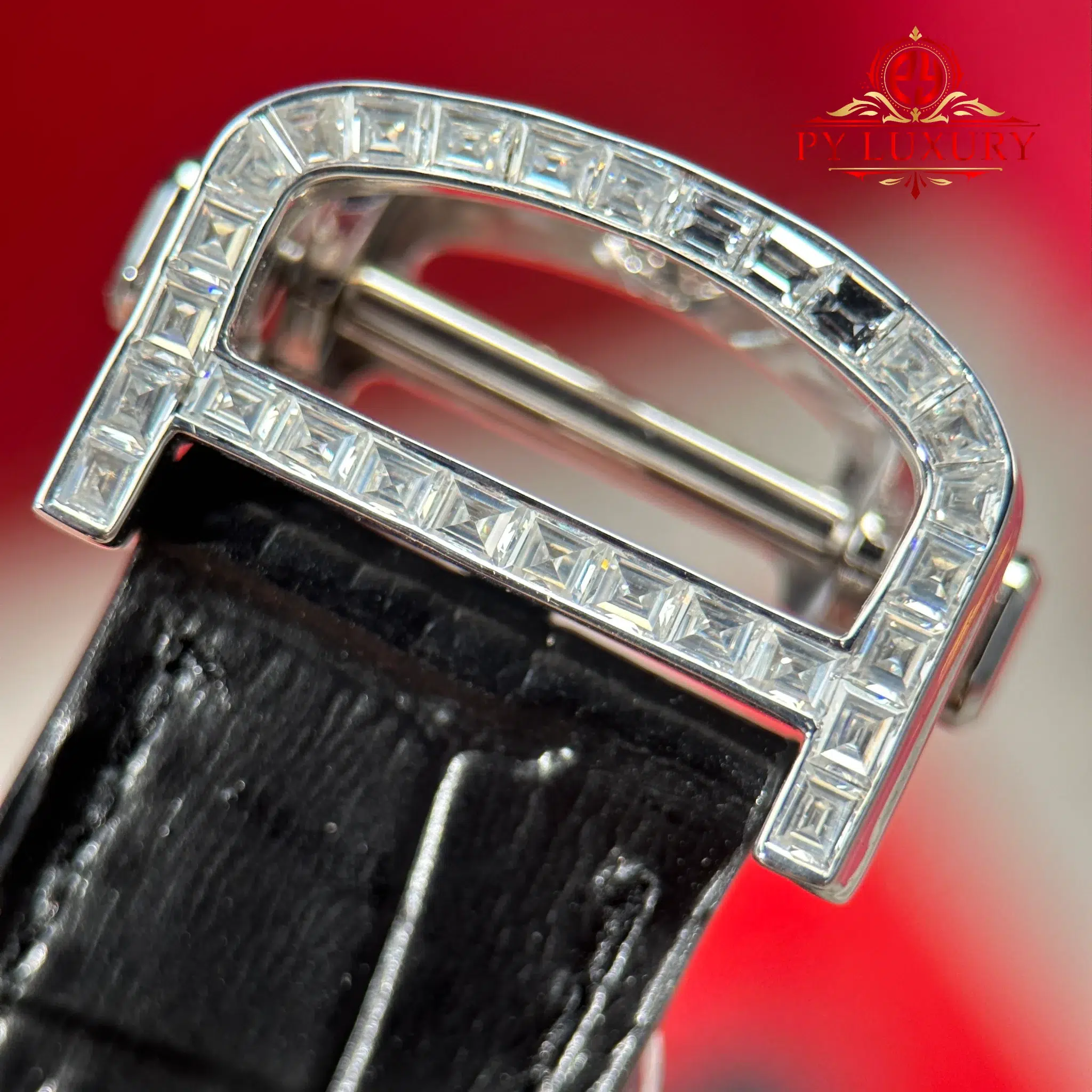 Cartier Santos De Cartier Skeleton HPI01500 Large Model Custom Moissanite Leather Strap - 15