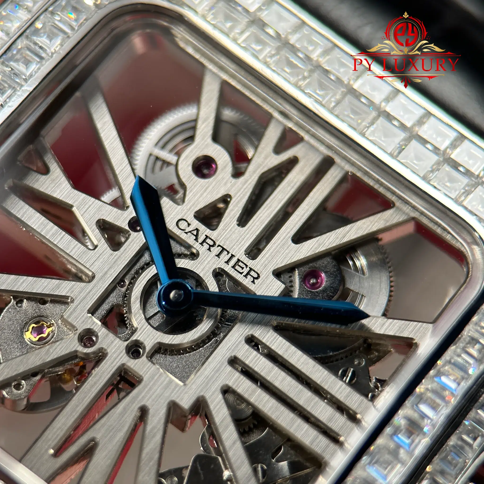 Cartier Santos De Cartier Skeleton HPI01500 Large Model Custom Moissanite Leather Strap - 7