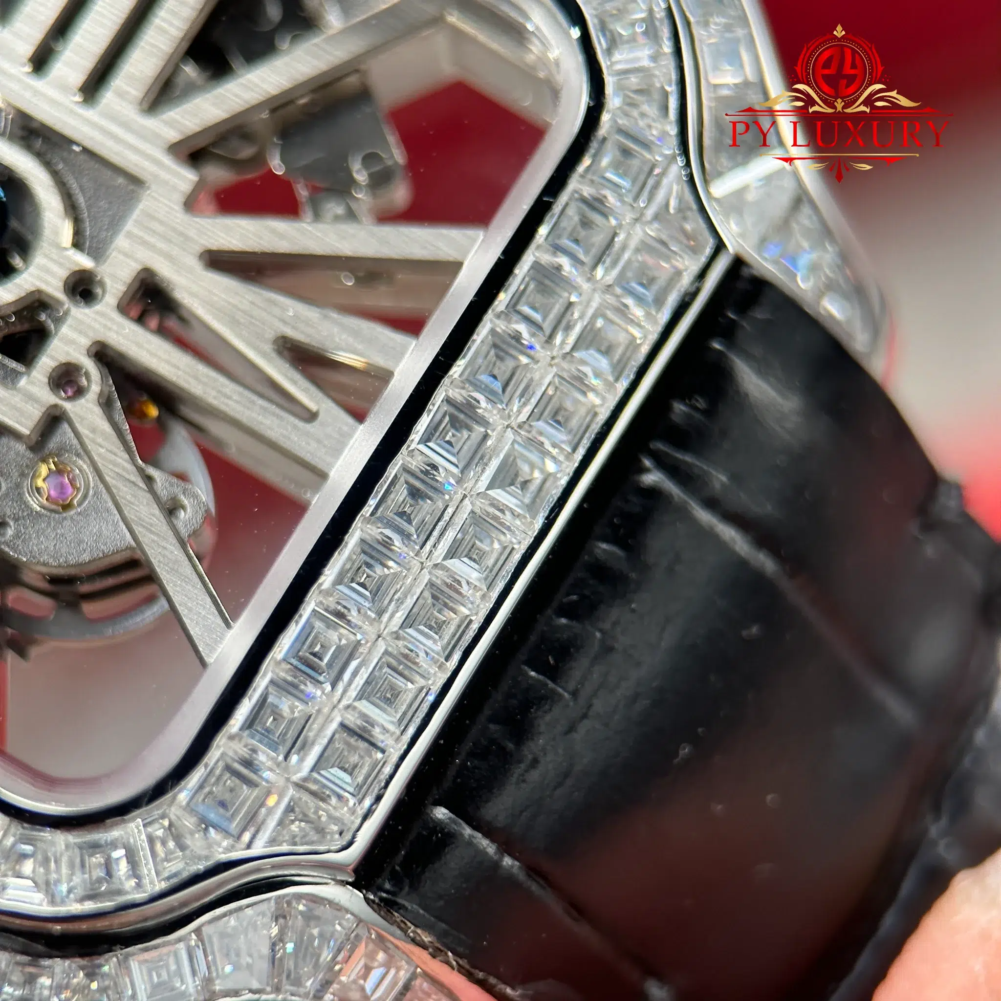 Cartier Santos De Cartier Skeleton HPI01500 Large Model Custom Moissanite Leather Strap - 9