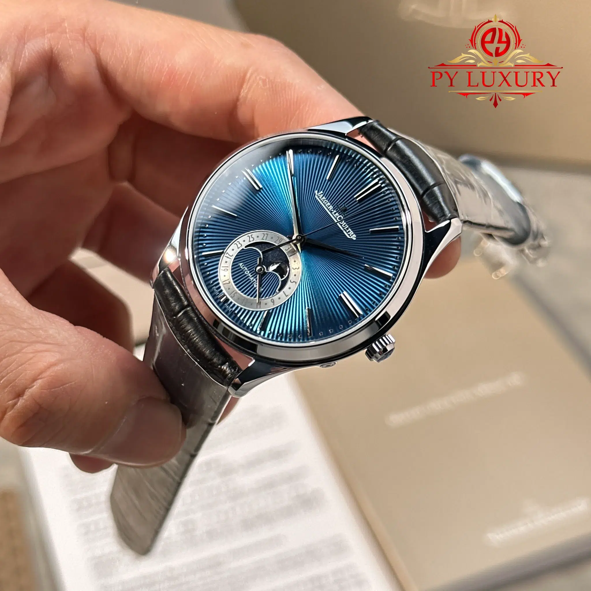 Jaeger-LeCoultre Master Ultra Thin Moon Enamel Q13635E1 Blue Dial Leather Strap - 3