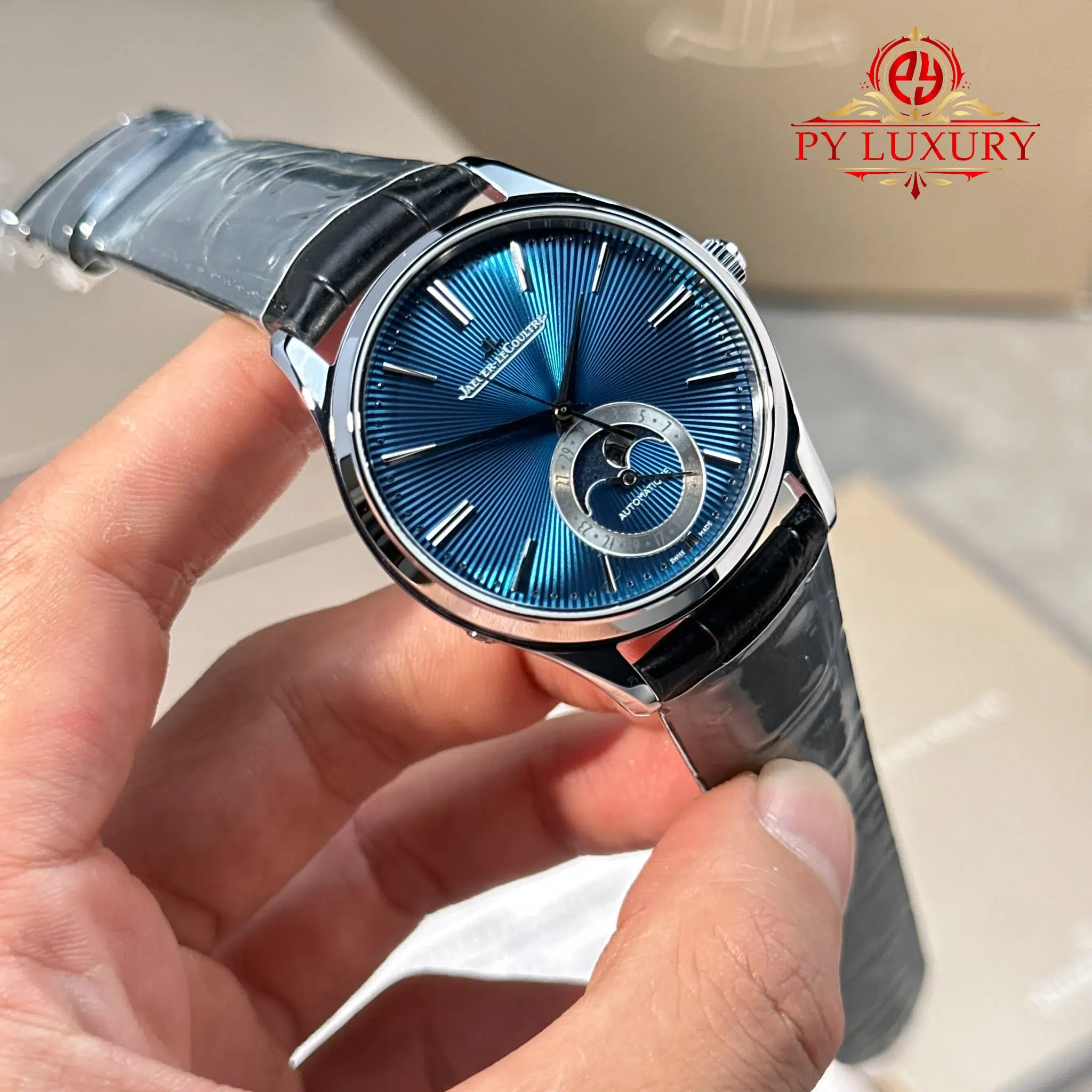 Jaeger-LeCoultre Master Ultra Thin Moon Enamel Q13635E1 Blue Dial Leather Strap - 4