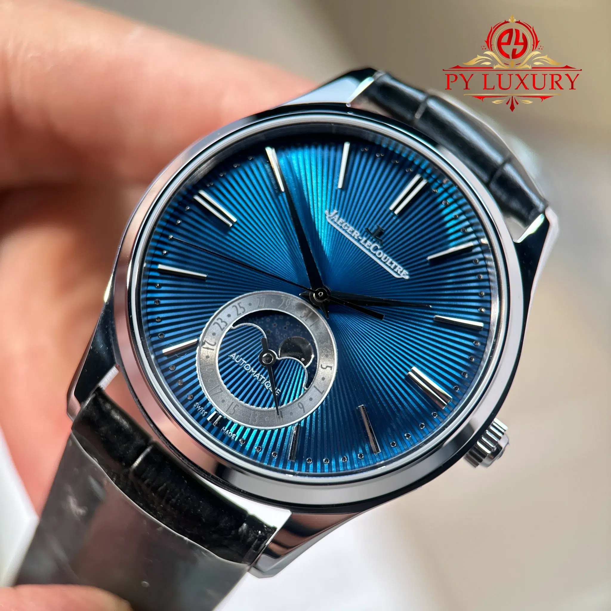 Jaeger-LeCoultre Master Ultra Thin Moon Enamel Q13635E1 Blue Dial Leather Strap - 5