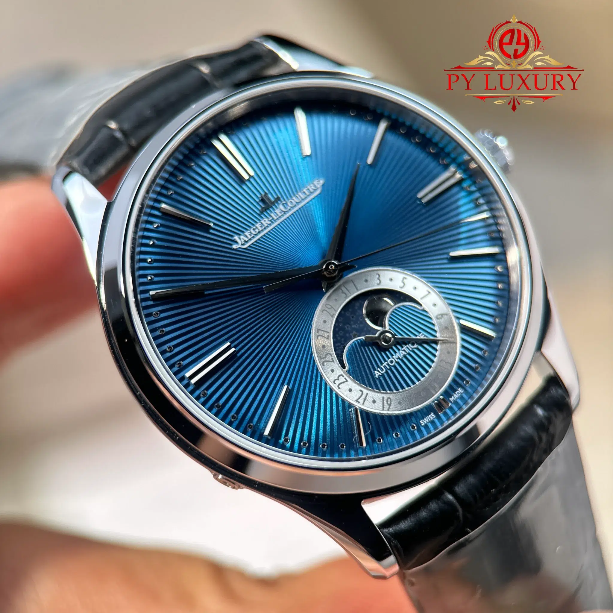 Jaeger-LeCoultre Master Ultra Thin Moon Enamel Q13635E1 Blue Dial Leather Strap - 6