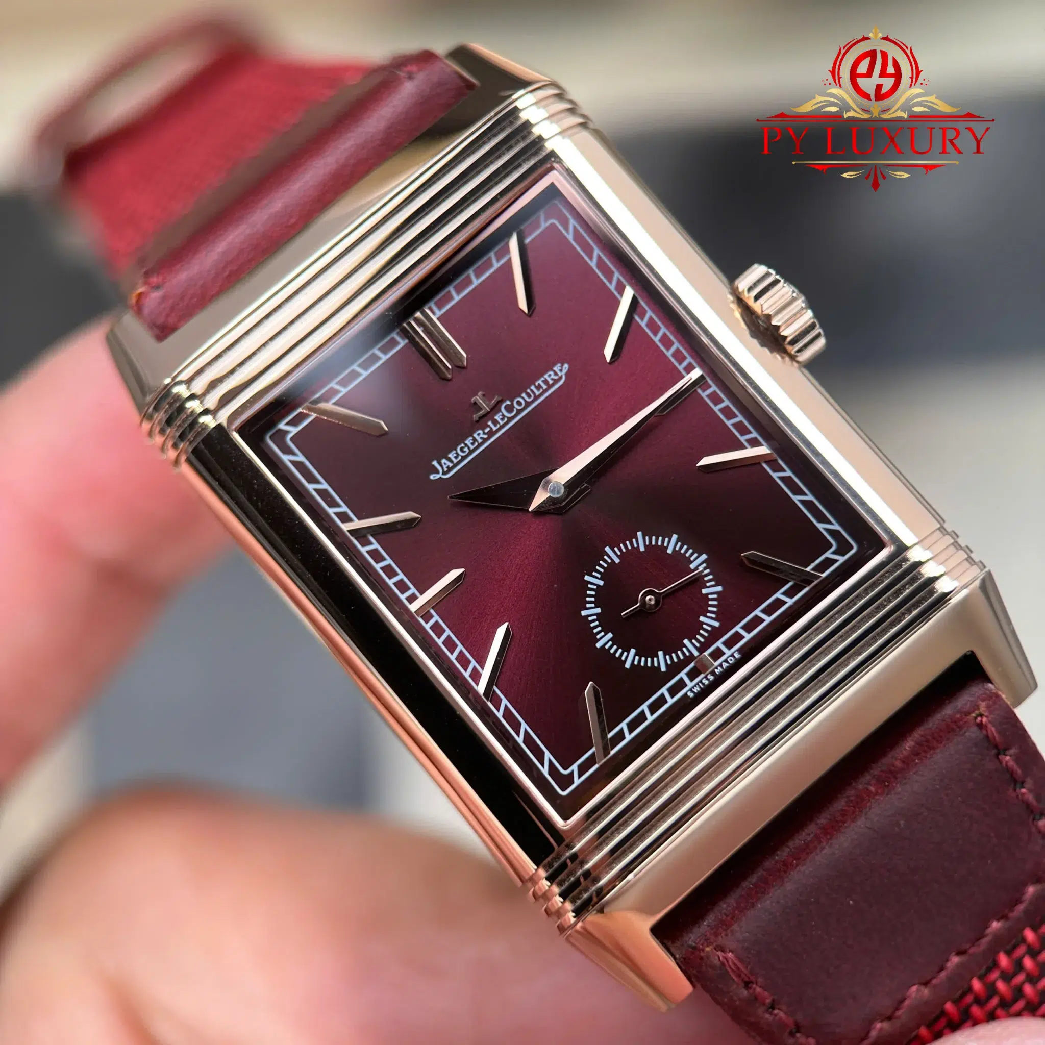 Jaeger-LeCoultre Reverso Tribute Duoface Q398256J Rose Gold Burgundy Red & Silvered Grey Dial Best Replica JJF - 2