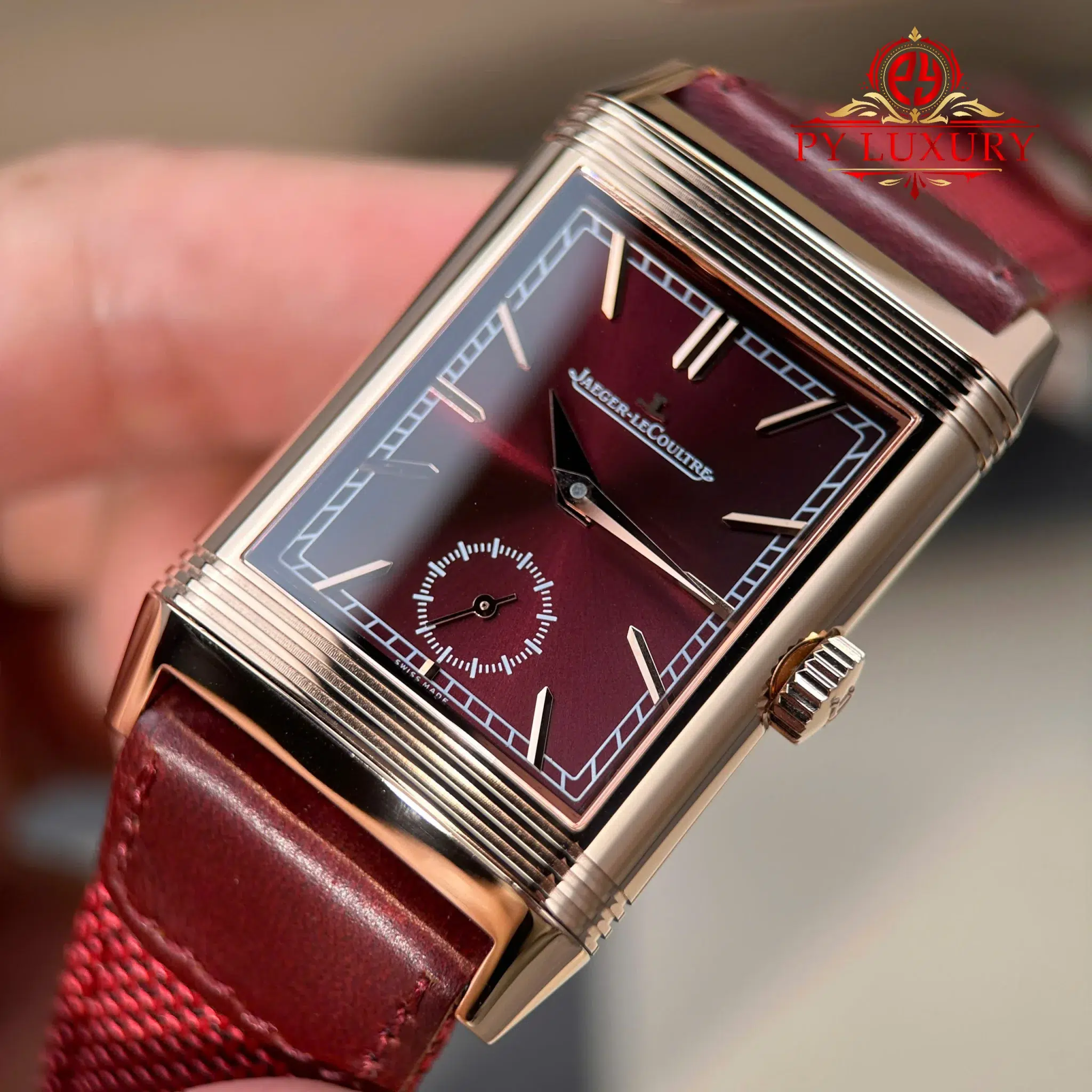 Jaeger-LeCoultre Reverso Tribute Duoface Q398256J Rose Gold Burgundy Red & Silvered Grey Dial Best Replica JJF - 3