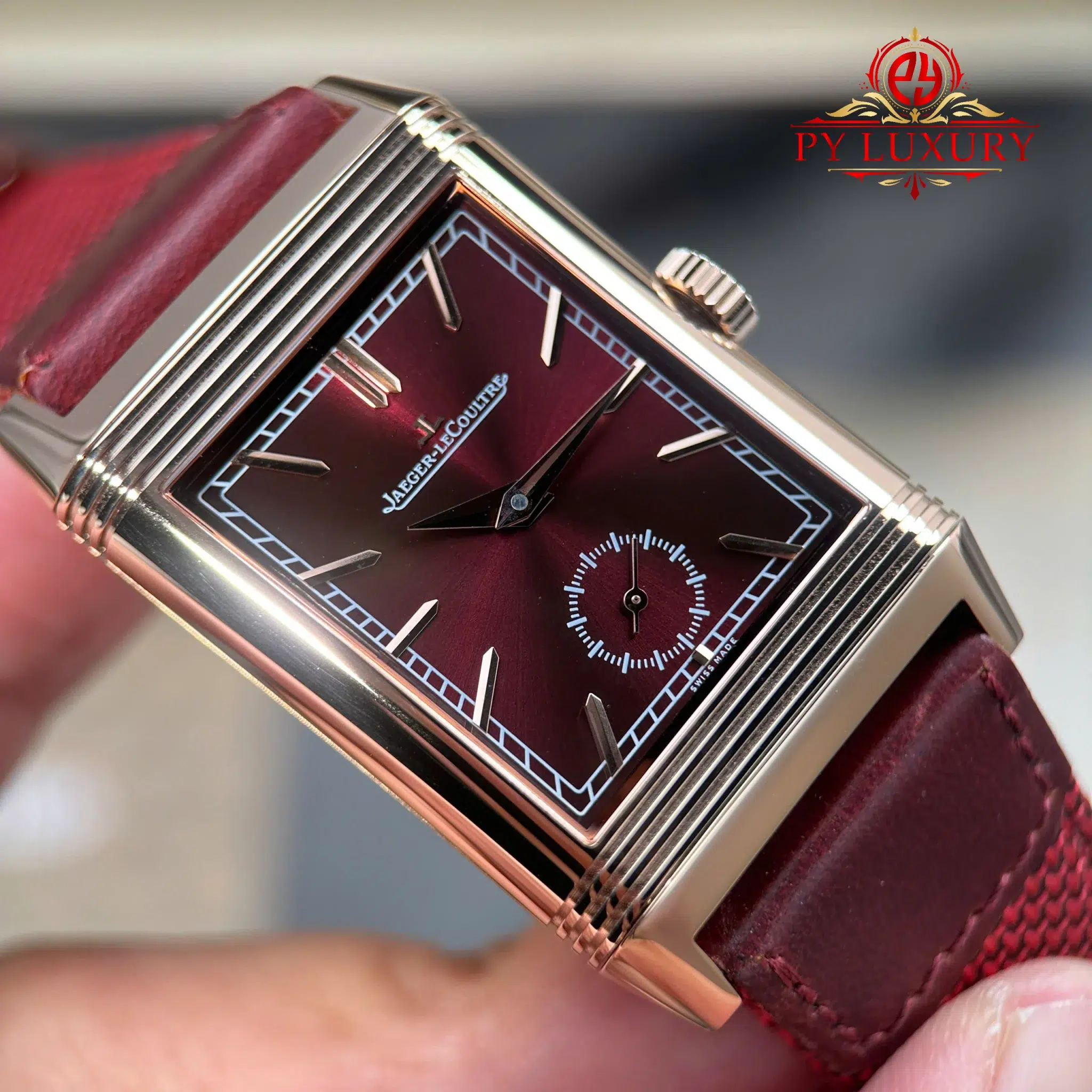 Jaeger-LeCoultre Reverso Tribute Duoface Q398256J Rose Gold Burgundy Red & Silvered Grey Dial Best Replica JJF - 4