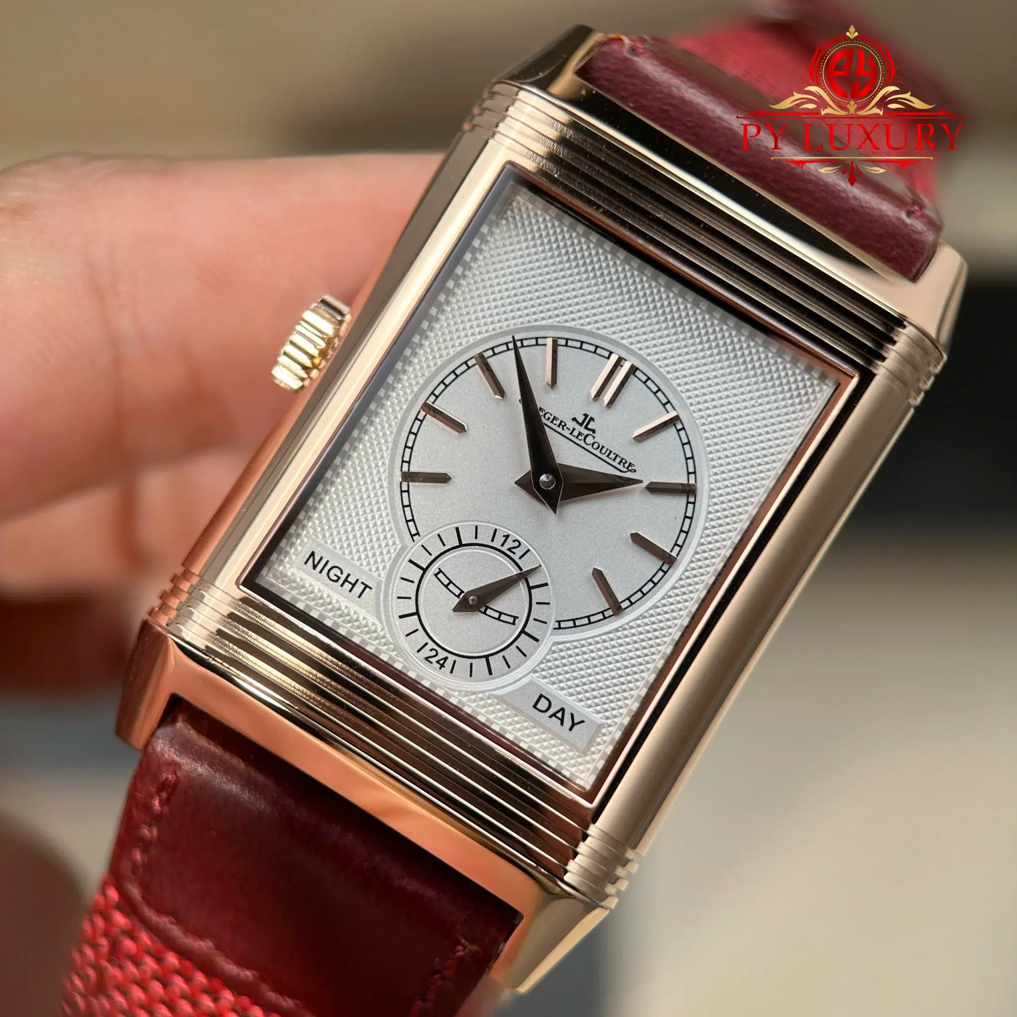 Jaeger-LeCoultre Reverso Tribute Duoface Q398256J Rose Gold Burgundy Red & Silvered Grey Dial Best Replica JJF - 6