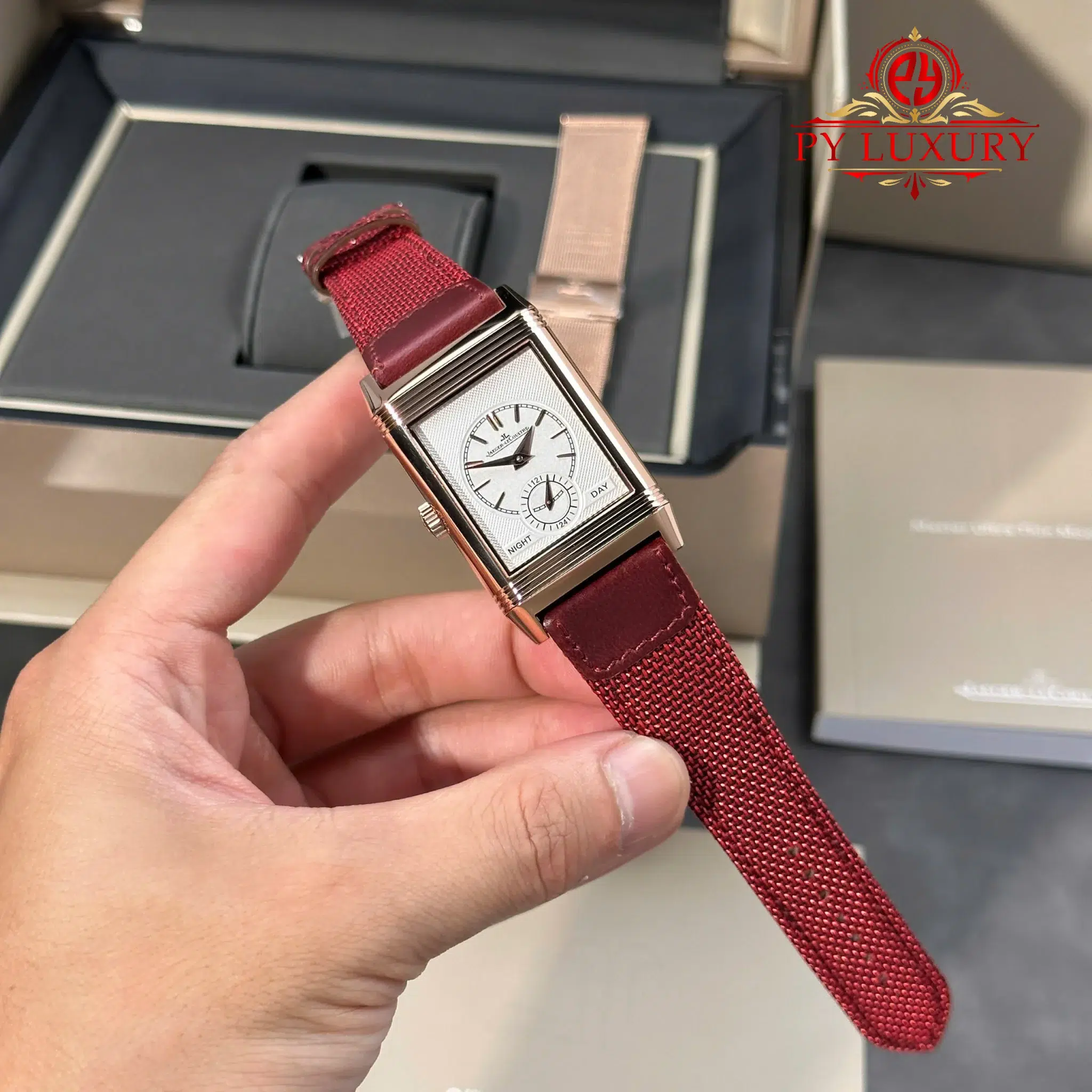 Jaeger-LeCoultre Reverso Tribute Duoface Q398256J Rose Gold Burgundy Red & Silvered Grey Dial Best Replica JJF - 7