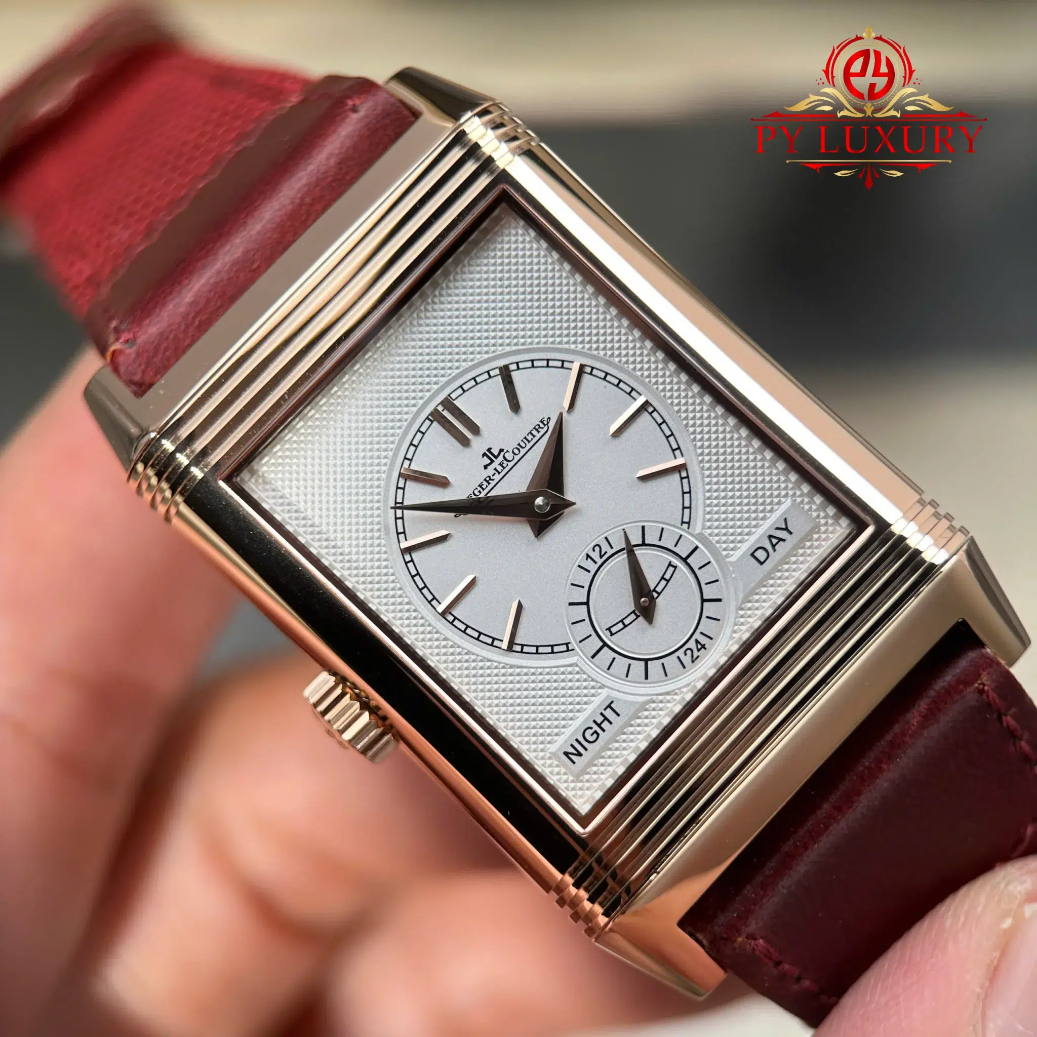 Jaeger-LeCoultre Reverso Tribute Duoface Q398256J Rose Gold Burgundy Red & Silvered Grey Dial Best Replica JJF - 8