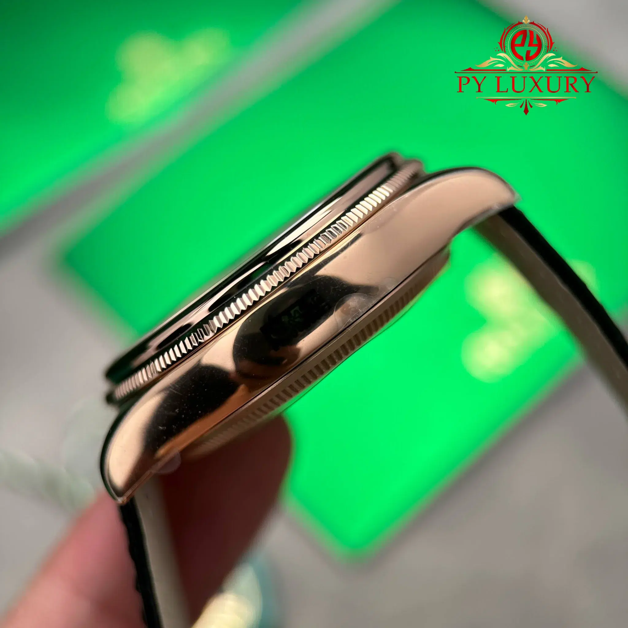 Rolex Cellini Dual Time 50525 Rose Gold Chocolate Dial Leather Strap - 6