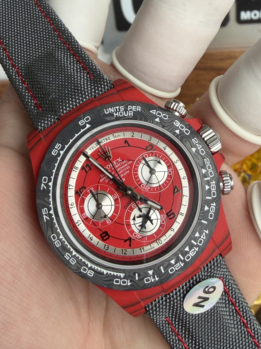 Avia Red Rolex DiW Daytona CarboQuartz Textile Strap Super Clone N6F - 4