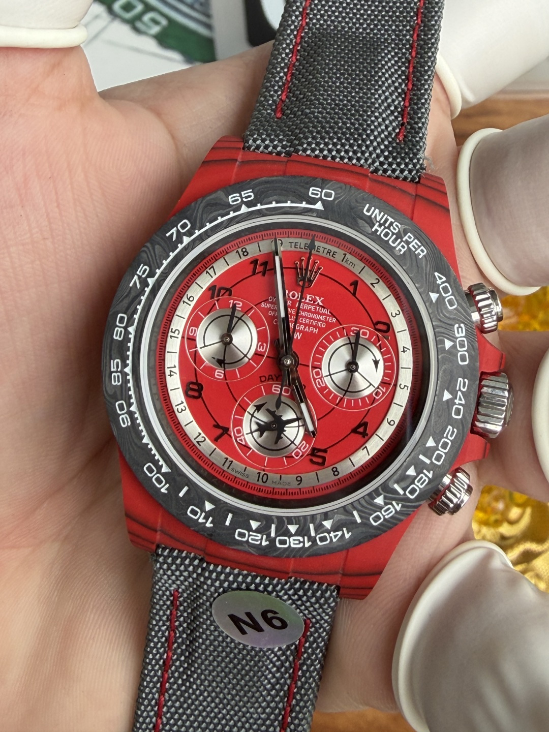 Avia Red Rolex DiW Daytona CarboQuartz Textile Strap Super Clone N6F - 5