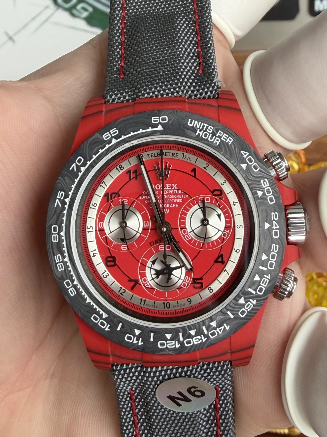 Avia Red Rolex DiW Daytona CarboQuartz Textile Strap Super Clone N6F - 6
